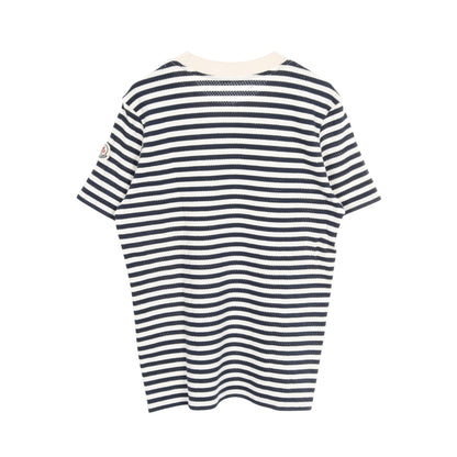 Tシャツ クルーネック 半袖 ボーダー コットン ネイビー オフホワイト メッシュ モンクレール トップス MONCLER