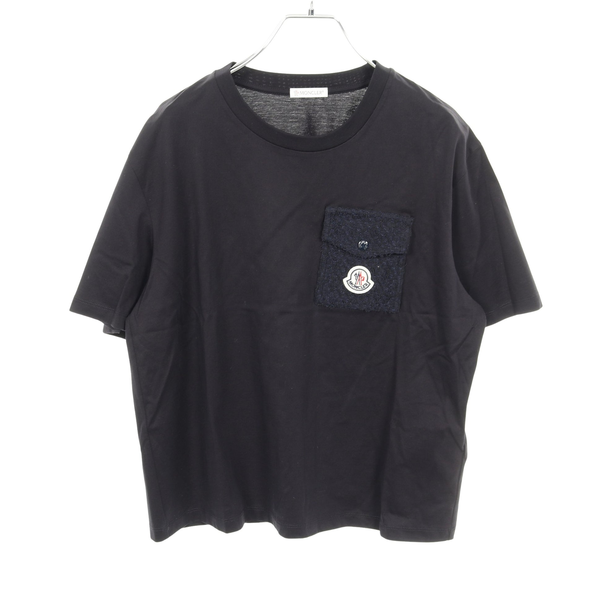 Tシャツ クルーネック 半袖 コットン ダークネイビー ツイードポケット付き モンクレール トップス MONCLER