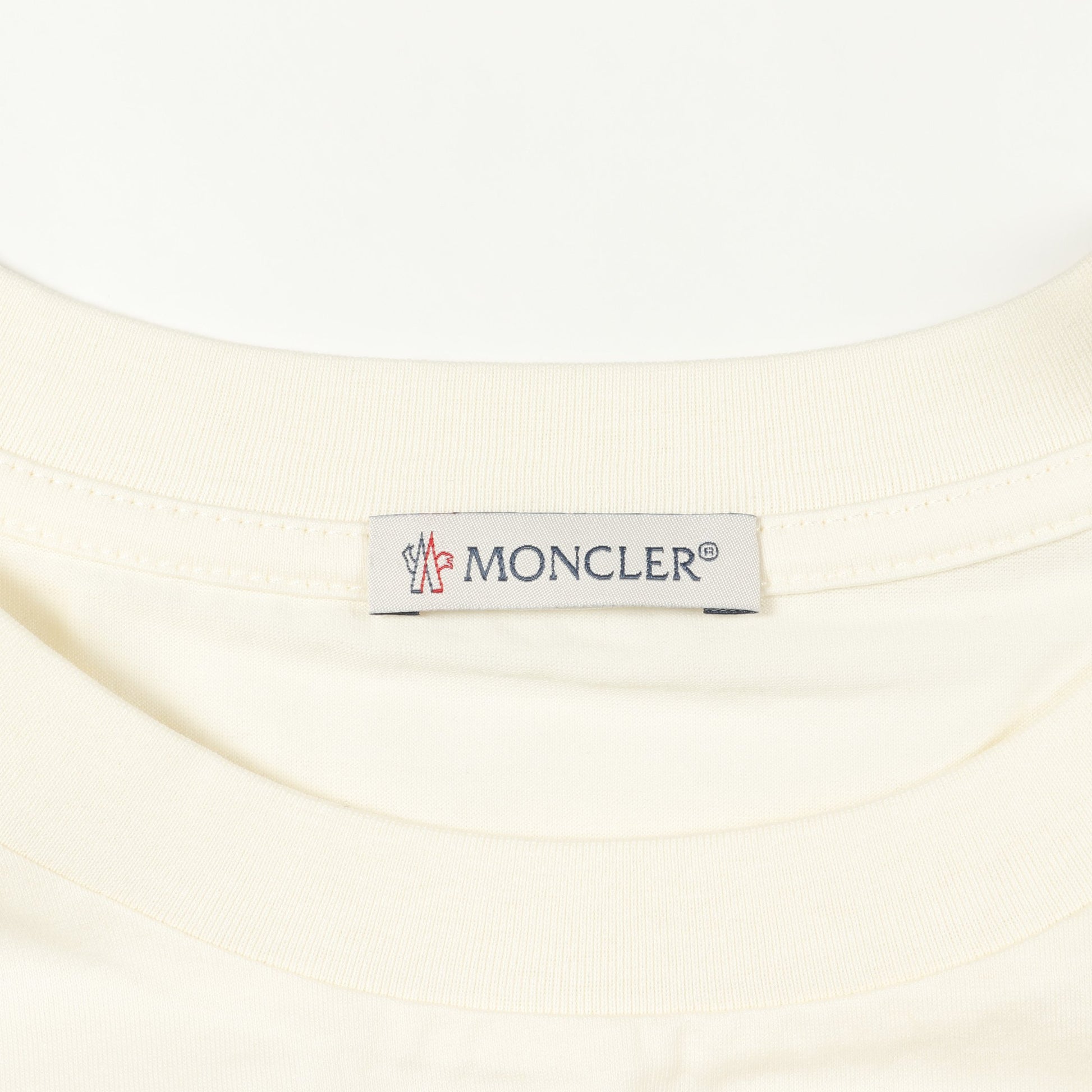 Tシャツ クルーネック 半袖 コットン アイボリー ツイードポケット付き モンクレール トップス MONCLER