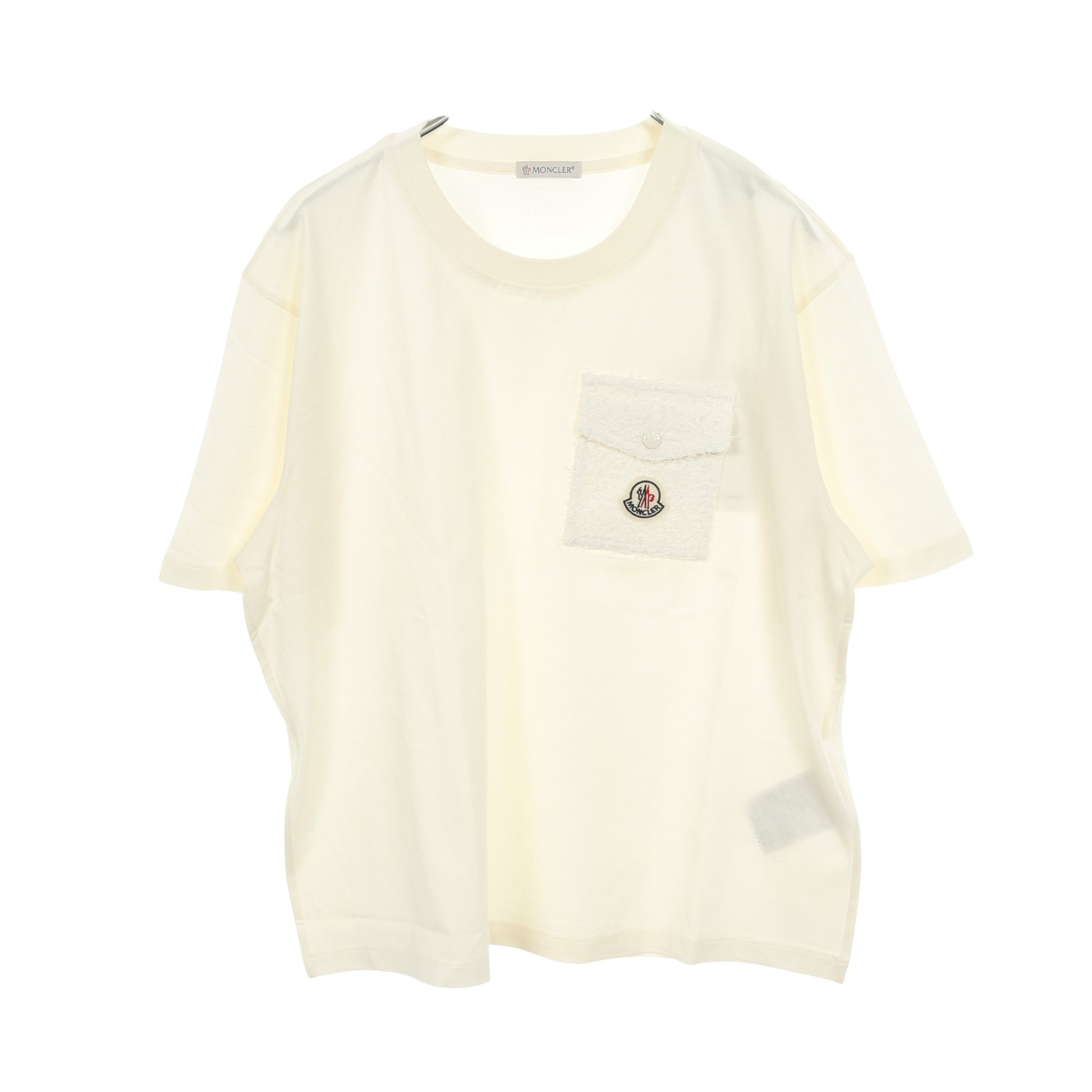 Tシャツ クルーネック 半袖 コットン アイボリー ツイードポケット付き モンクレール トップス MONCLER