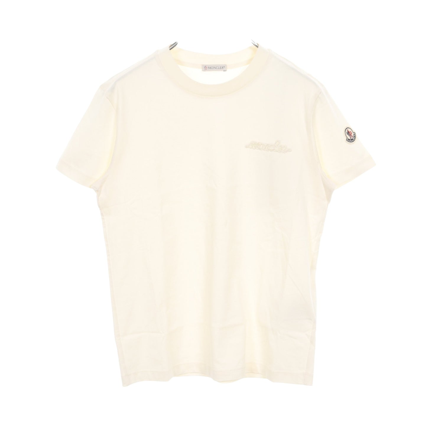 Tシャツ クルーネック 半袖 ロゴ刺繍 ビーズ コットン アイボリー モンクレール トップス MONCLER