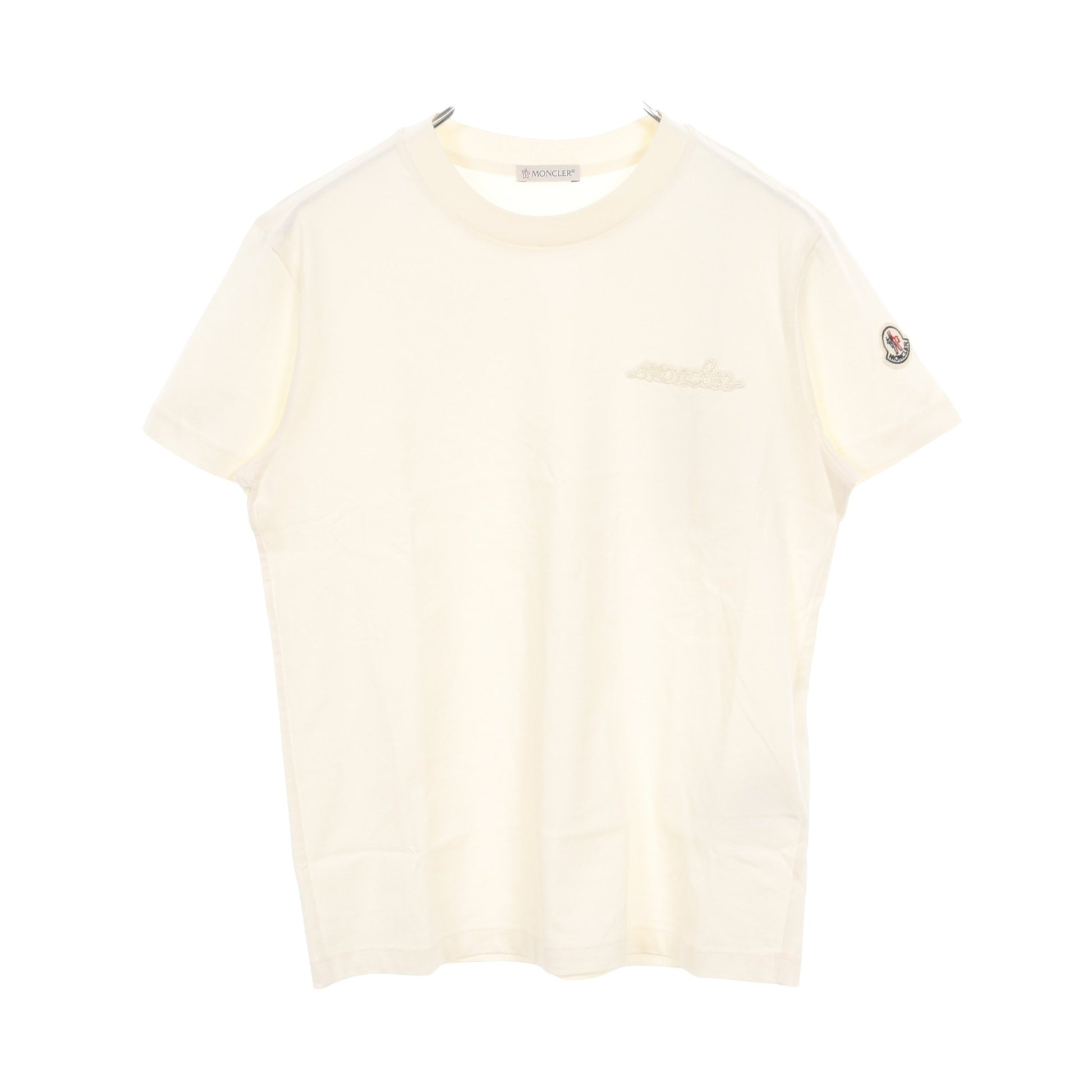 Tシャツ クルーネック 半袖 ロゴ刺繍 ビーズ コットン アイボリー モンクレール トップス MONCLER