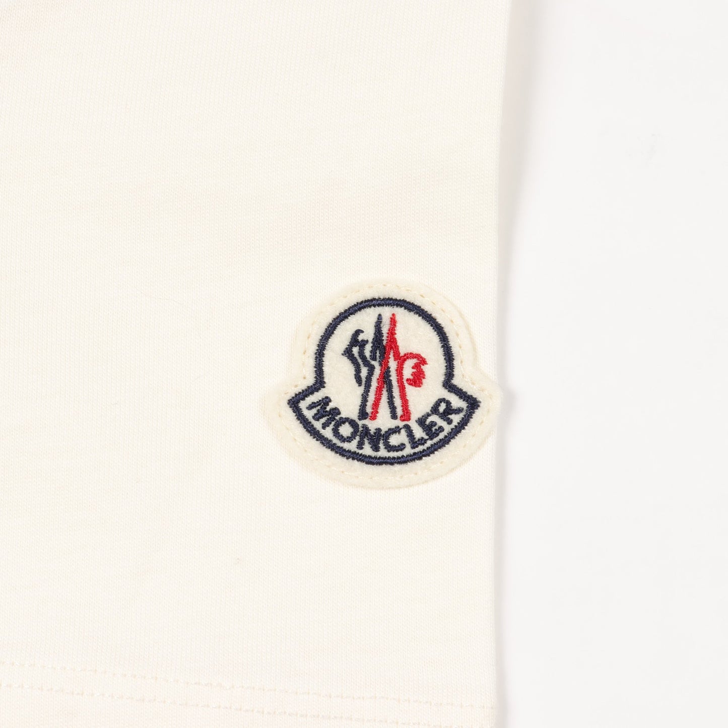 Tシャツ クルーネック 半袖 ロゴ刺繍 ビーズ コットン アイボリー モンクレール トップス MONCLER
