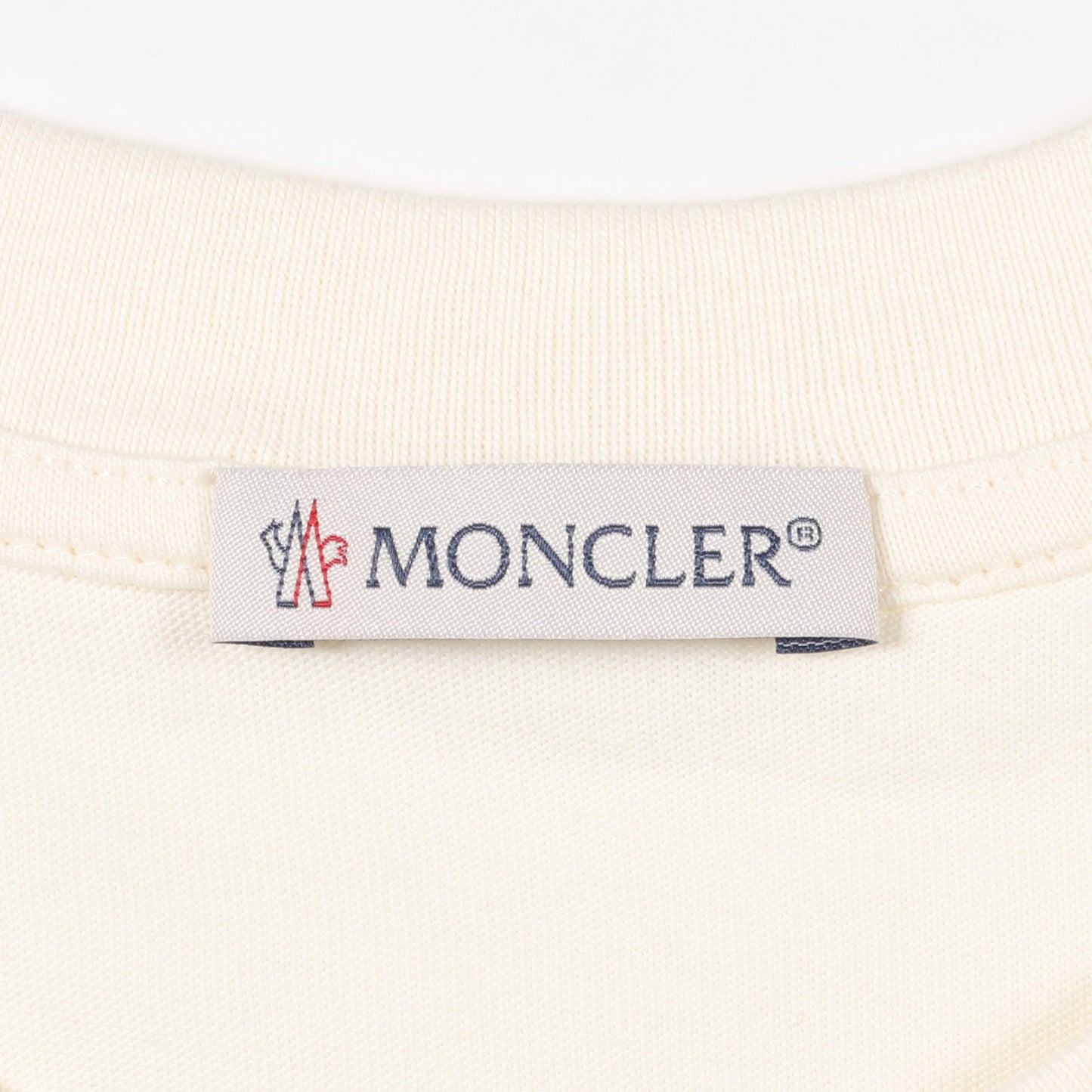 Tシャツ クルーネック 半袖 ロゴ刺繍 ビーズ コットン アイボリー モンクレール トップス MONCLER