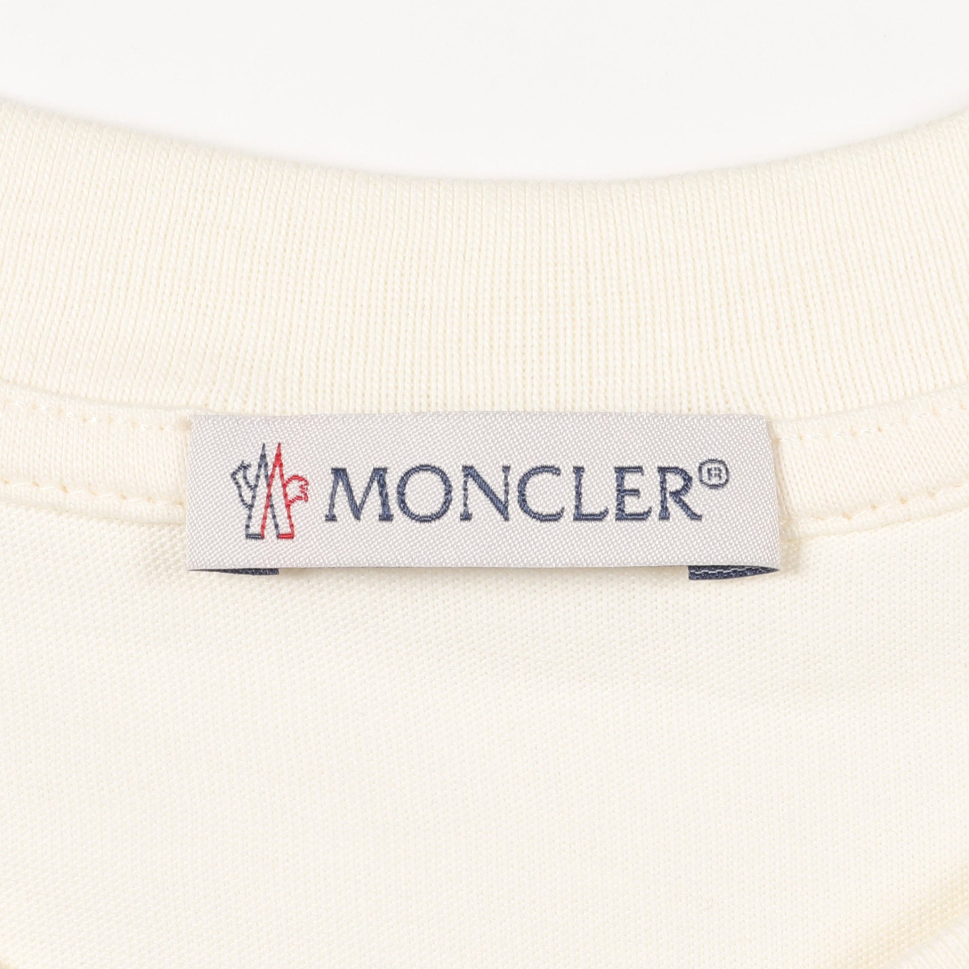 Tシャツ クルーネック 半袖 ロゴ刺繍 ビーズ コットン アイボリー モンクレール トップス MONCLER