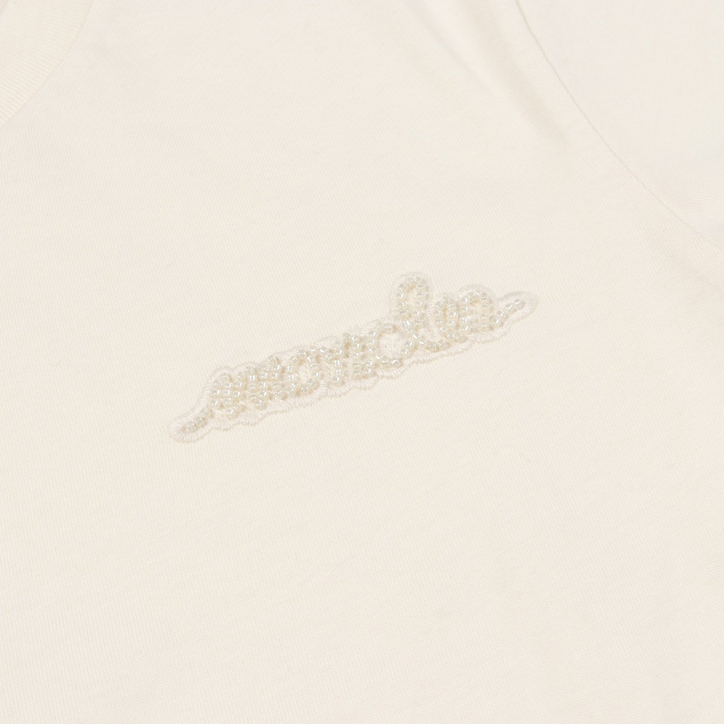 Tシャツ クルーネック 半袖 ロゴ刺繍 ビーズ コットン アイボリー モンクレール トップス MONCLER