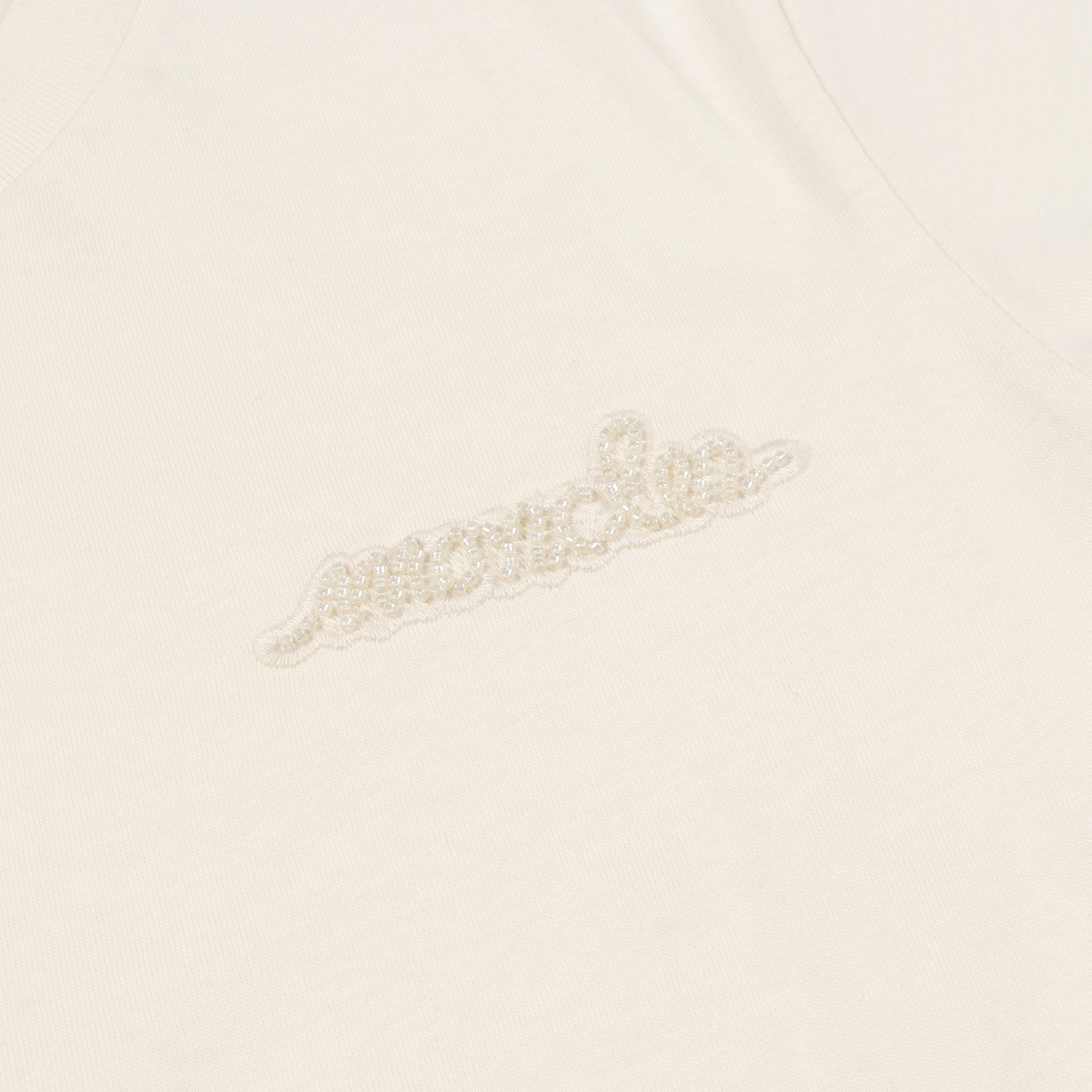 Tシャツ クルーネック 半袖 ロゴ刺繍 ビーズ コットン アイボリー モンクレール トップス MONCLER