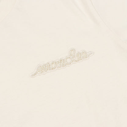Tシャツ クルーネック 半袖 ロゴ刺繍 ビーズ コットン アイボリー モンクレール トップス MONCLER