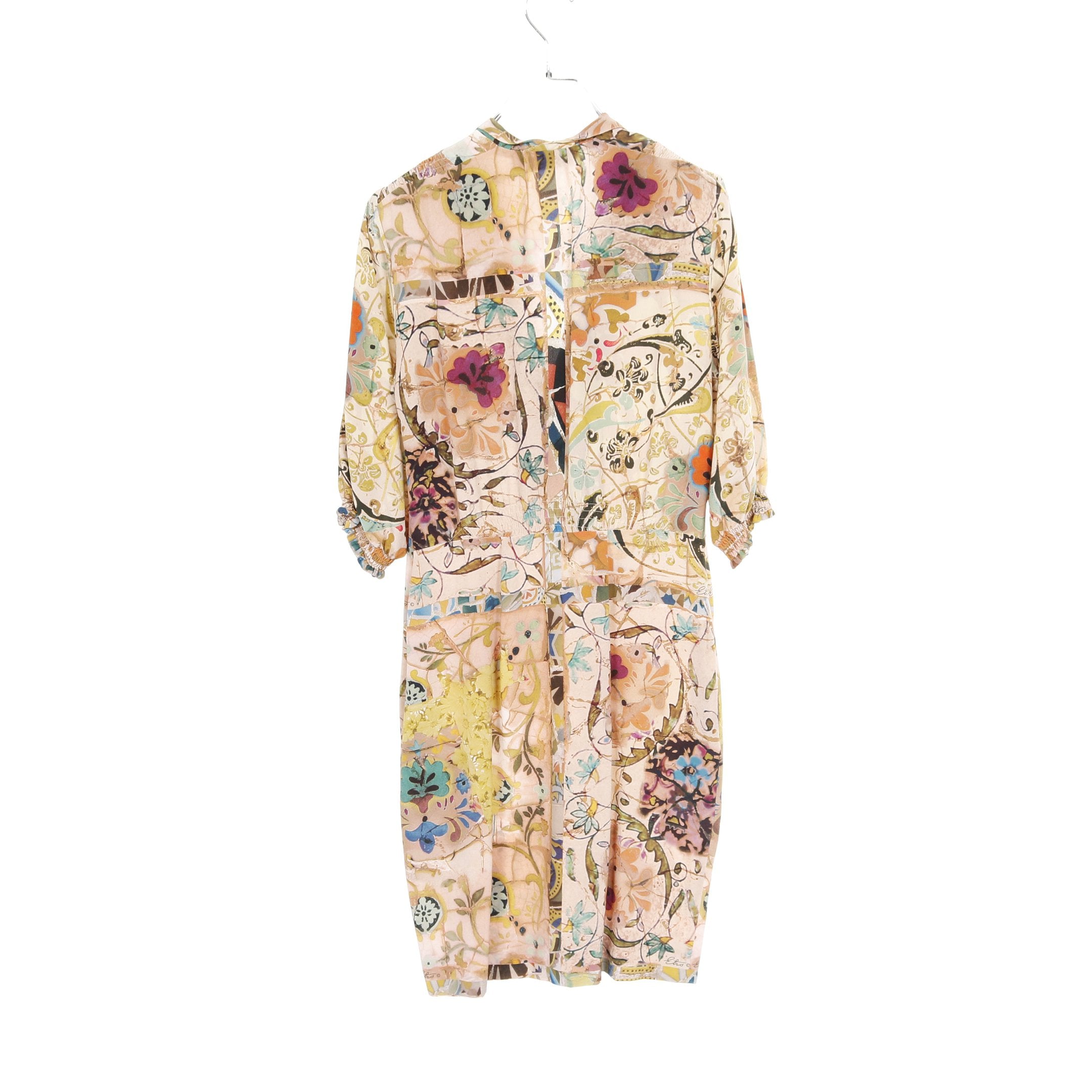 ワンピース 七分袖 ボタニカル シルク ベージュ マルチカラー エトロ