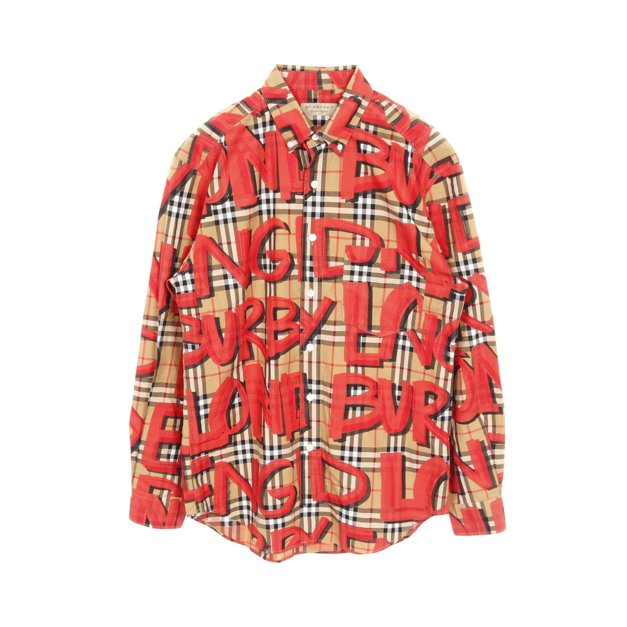人気商品　BURBERRY バーバリー　ノバチェック　ワイシャツ　M ノバチェック シャツ ロゴプリント コットン ベージュ レッド マルチ