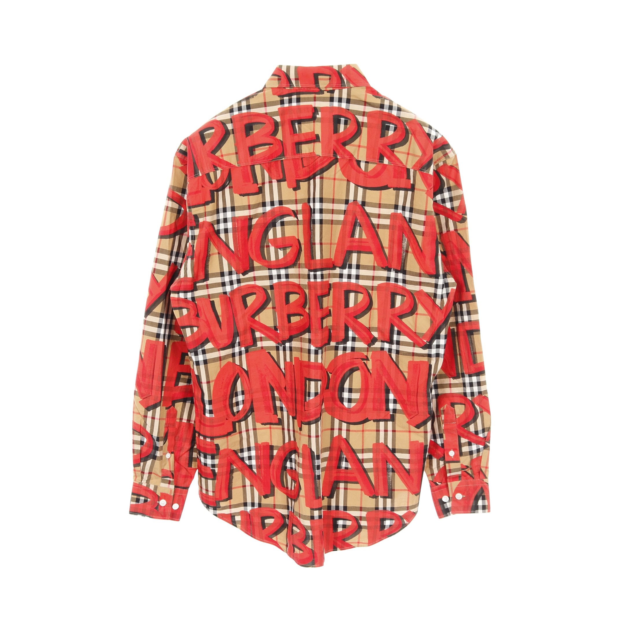 ノバチェック シャツ ロゴプリント コットン ベージュ レッド マルチ