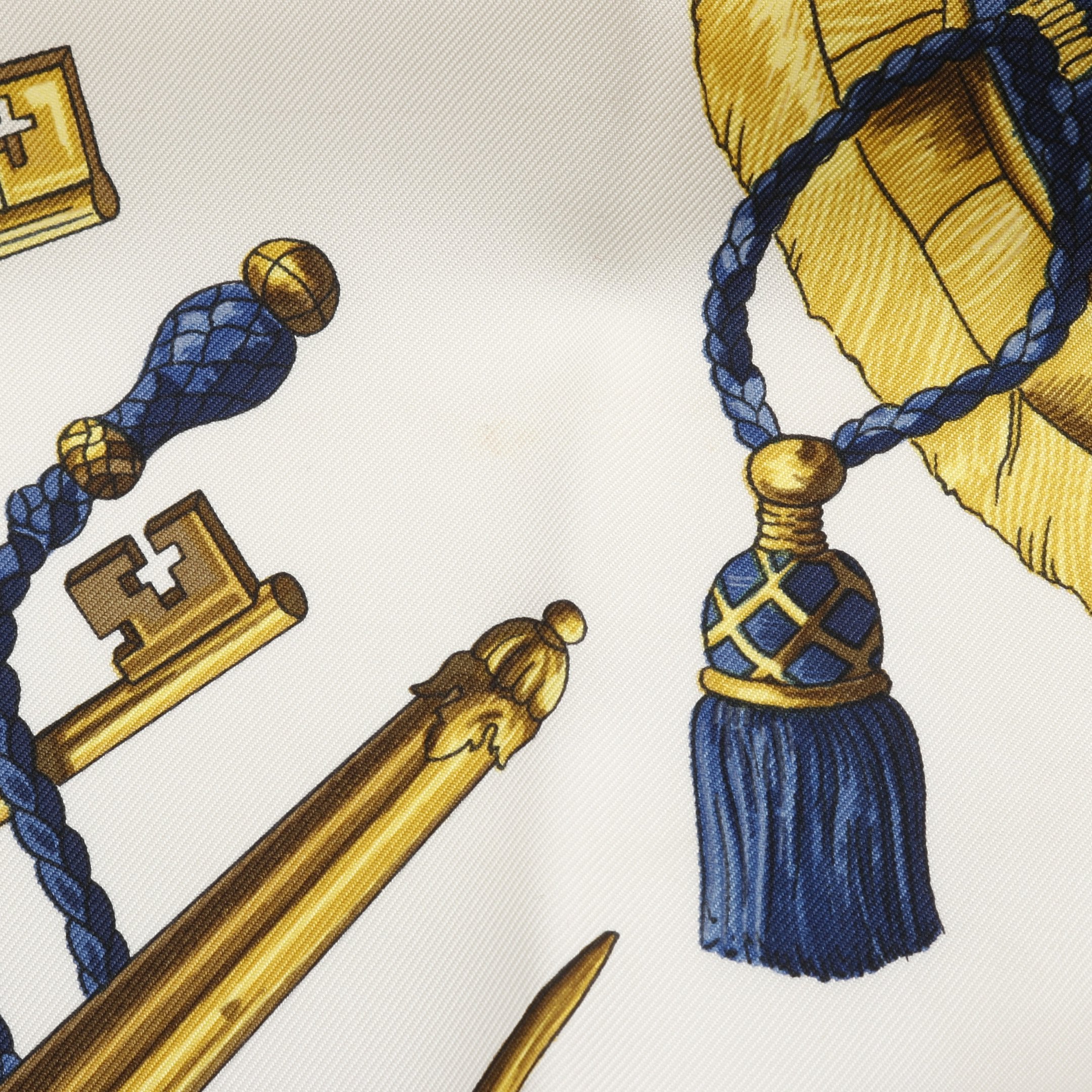 カレ90 LES CLES スカーフ シルク ネイビー オフホワイト ゴールド