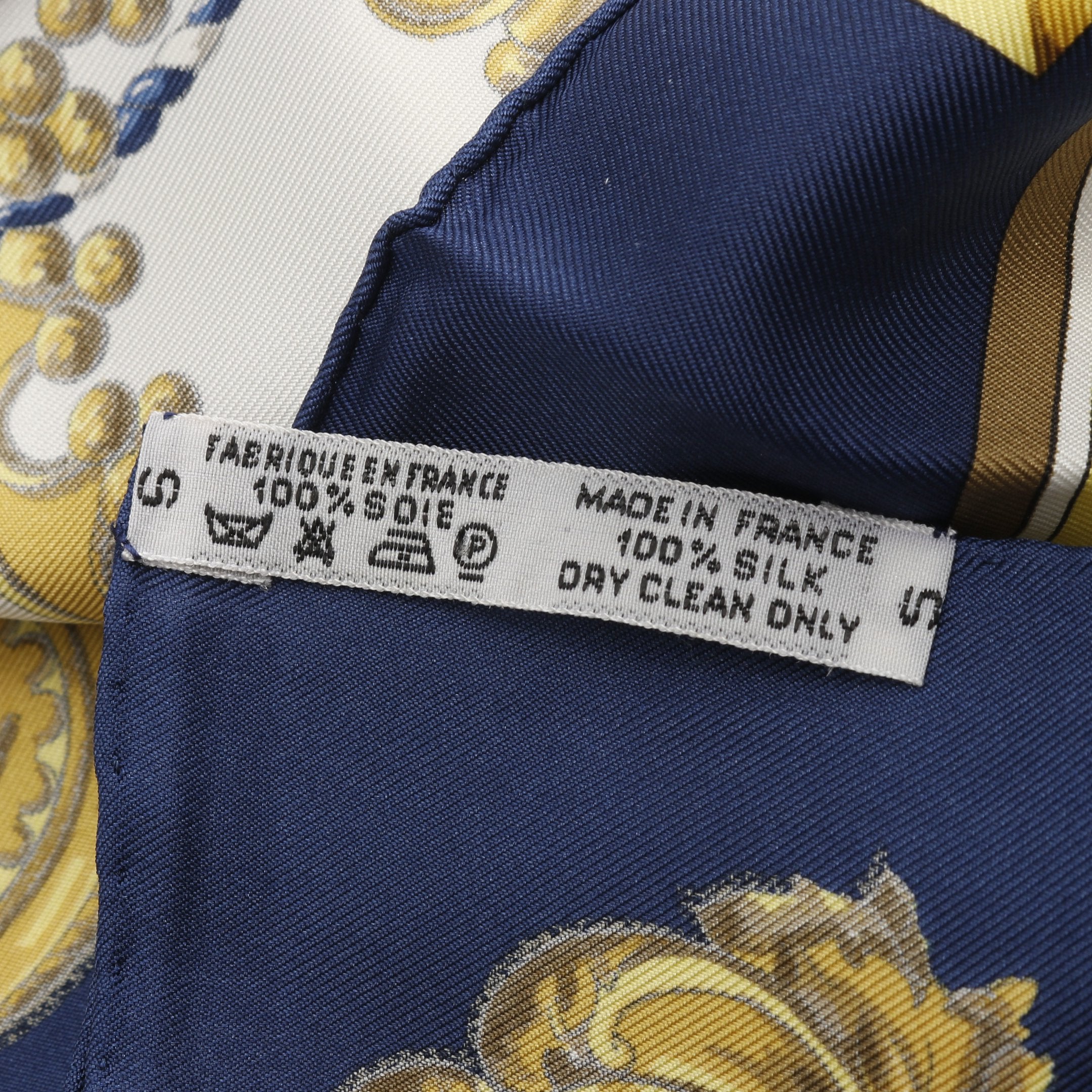 カレ90 LES CLES スカーフ シルク ネイビー オフホワイト ゴールド