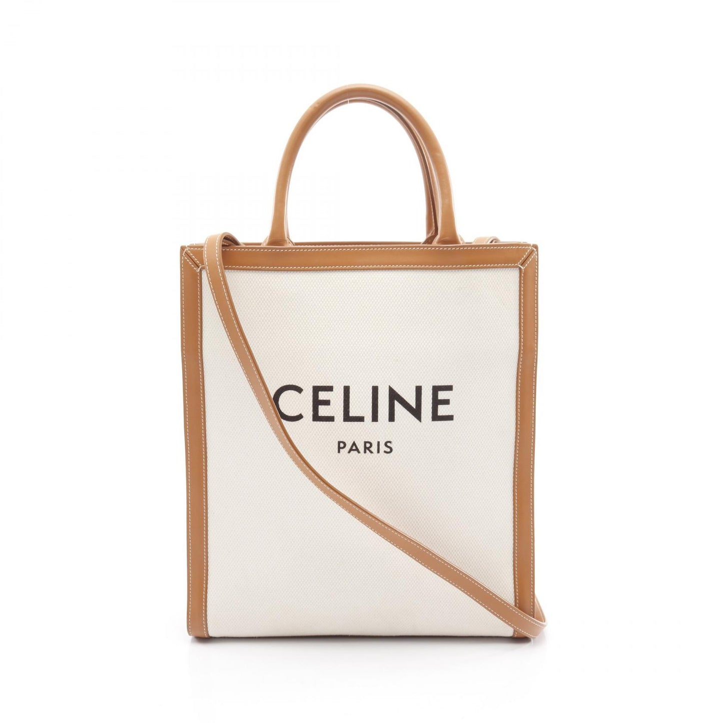 スモール バーティカル カバ ハンドバッグ トートバッグ キャンバス レザー オフホワイト ライトブラウン 2WAY セリーヌ バッグ CELINE