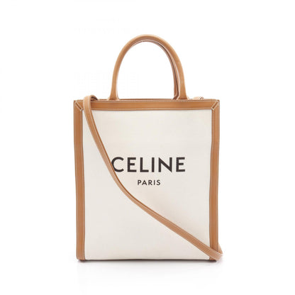 スモール バーティカル カバ ハンドバッグ トートバッグ キャンバス レザー オフホワイト ライトブラウン 2WAY セリーヌ バッグ CELINE