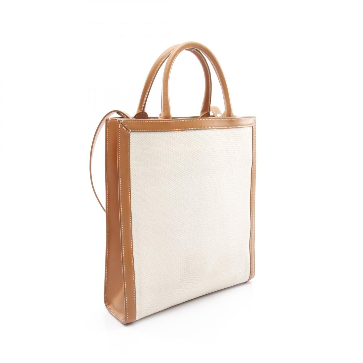 スモール バーティカル カバ ハンドバッグ トートバッグ キャンバス レザー オフホワイト ライトブラウン 2WAY セリーヌ バッグ CELINE