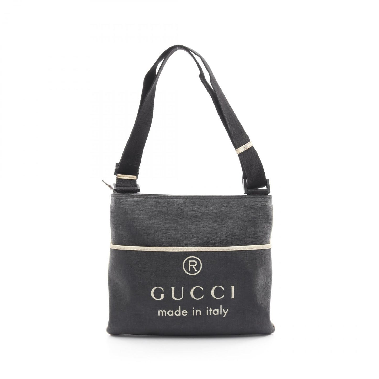 メッセンジャーバッグ ショルダーバッグ ロゴ PVC レザー ダークグレー オフホワイト バッグ GUCCI