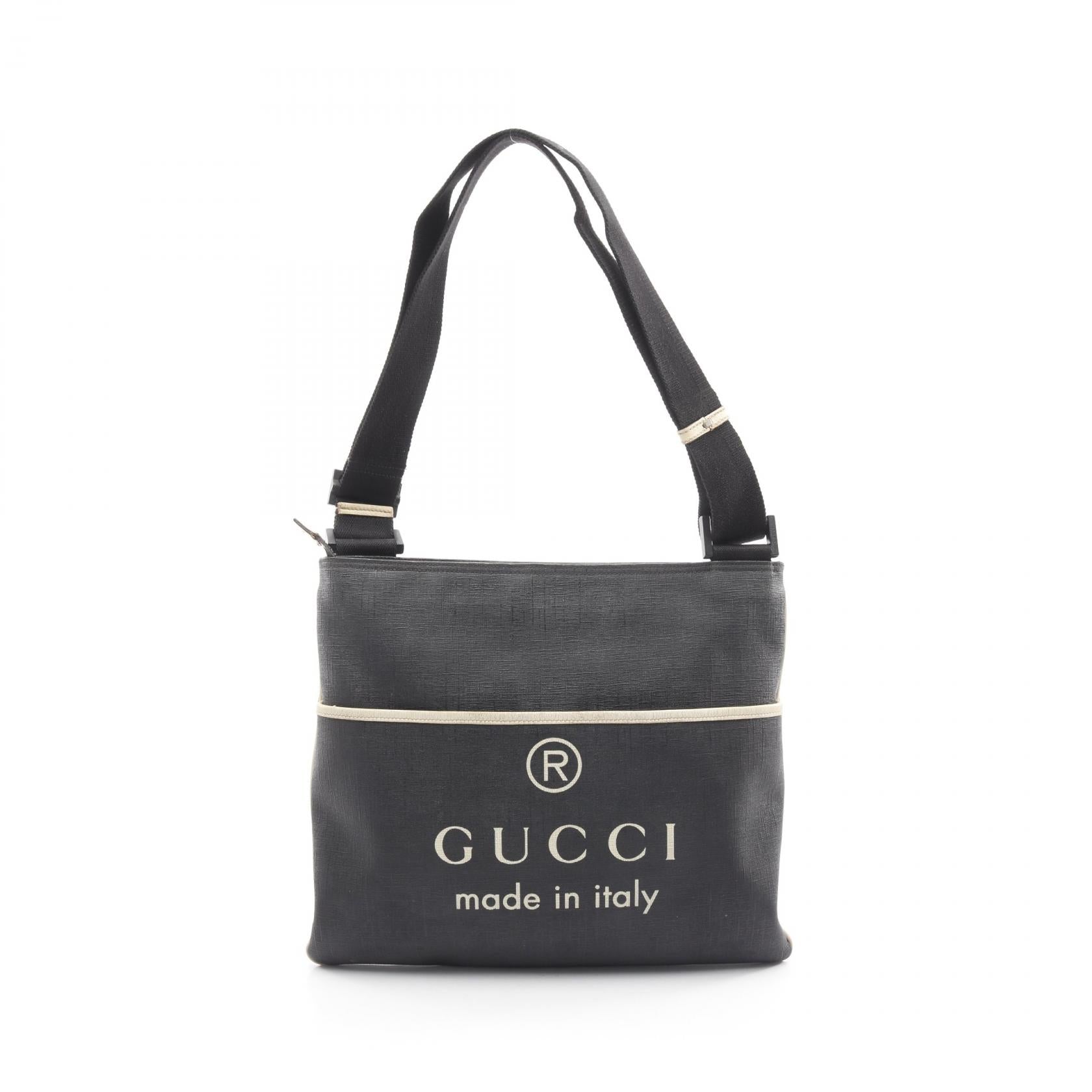 メッセンジャーバッグ ショルダーバッグ ロゴ PVC レザー ダークグレー オフホワイト バッグ GUCCI