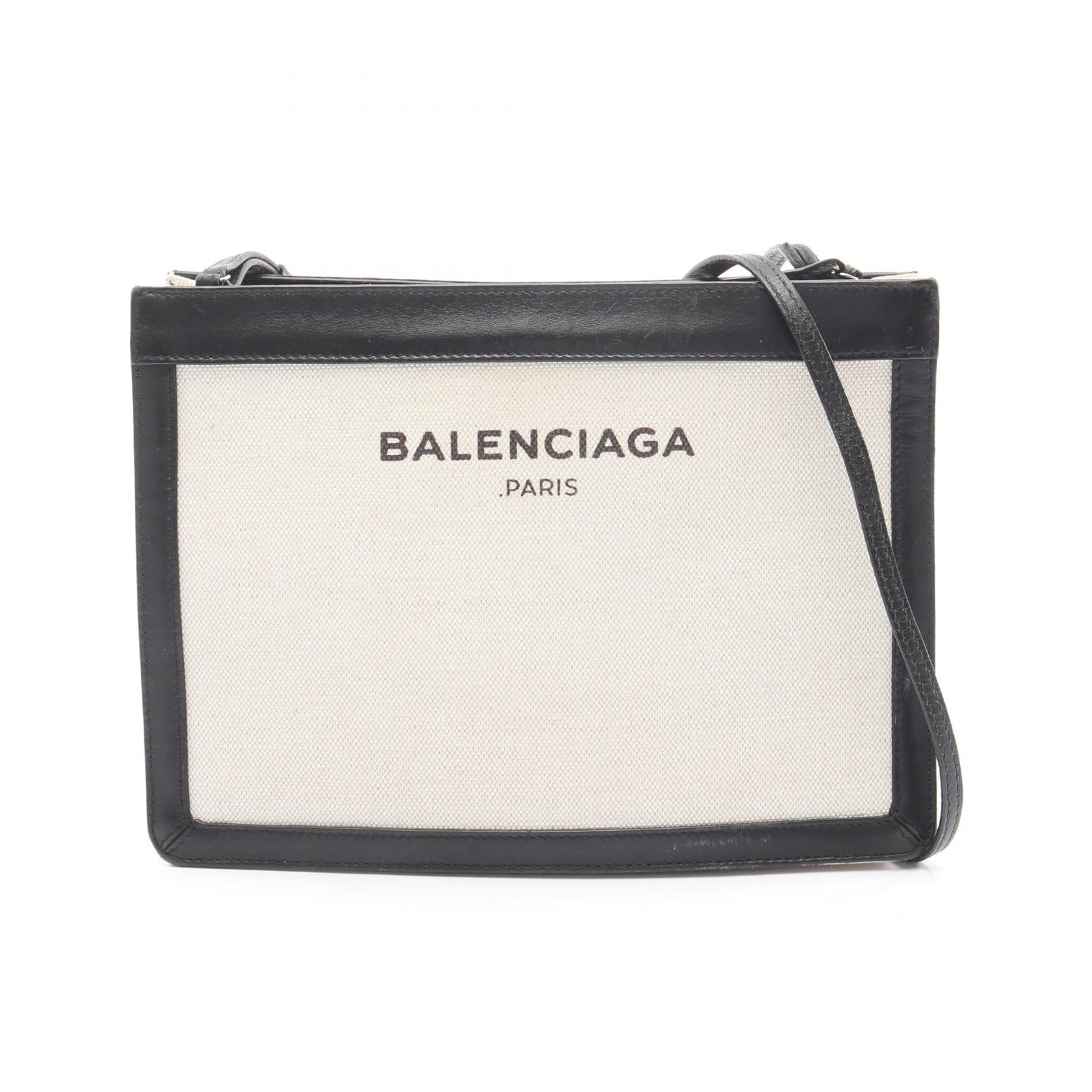 ネイビー ポシェット ショルダーバッグ キャンバス レザー アイボリー ブラック バレンシアガ バッグ BALENCIAGA