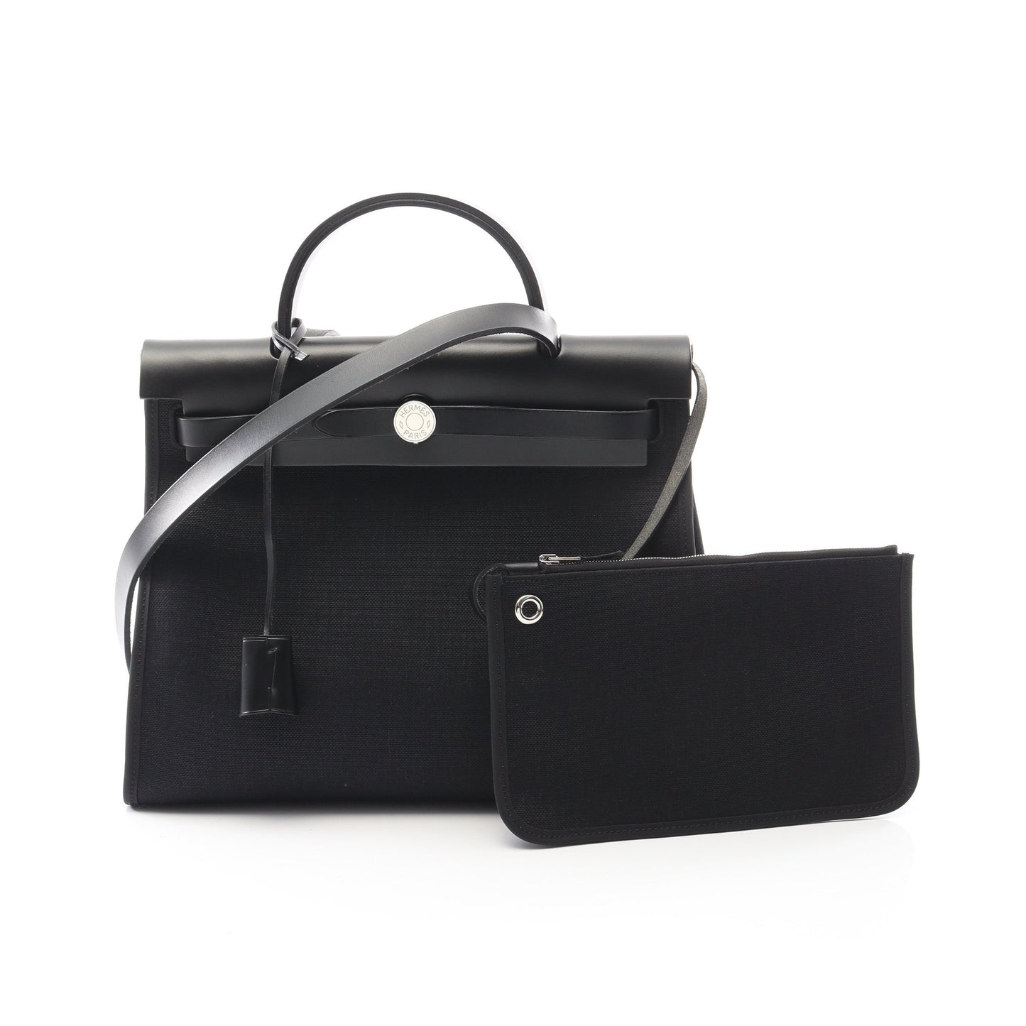 エールバッグジップPM ハンドバッグ トワルミリタリー ヴァッシュハンター ブラック シルバー金具 2WAY D刻印 バッグ HERMES