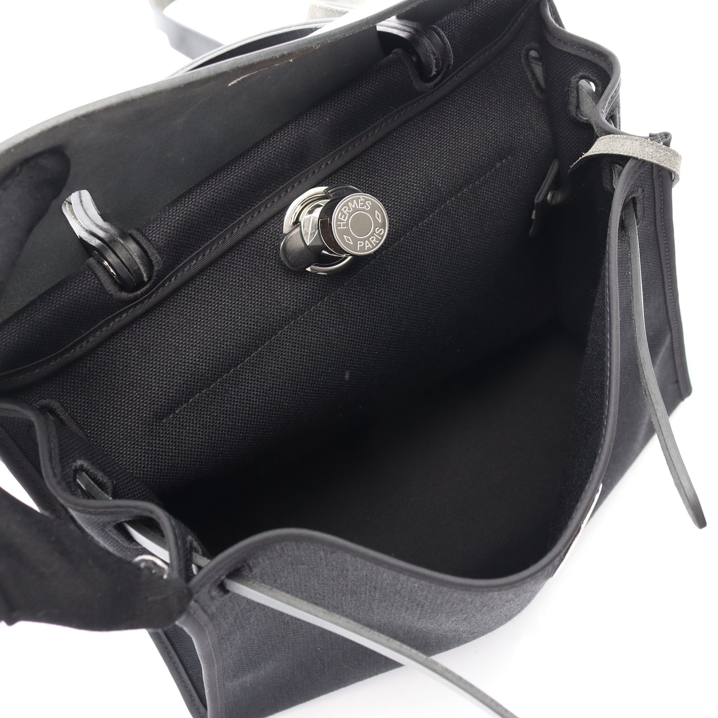 エールバッグジップPM ハンドバッグ トワルミリタリー ヴァッシュハンター ブラック シルバー金具 2WAY D刻印 バッグ HERMES
