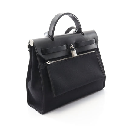 エールバッグジップPM ハンドバッグ トワルミリタリー ヴァッシュハンター ブラック シルバー金具 2WAY D刻印 バッグ HERMES