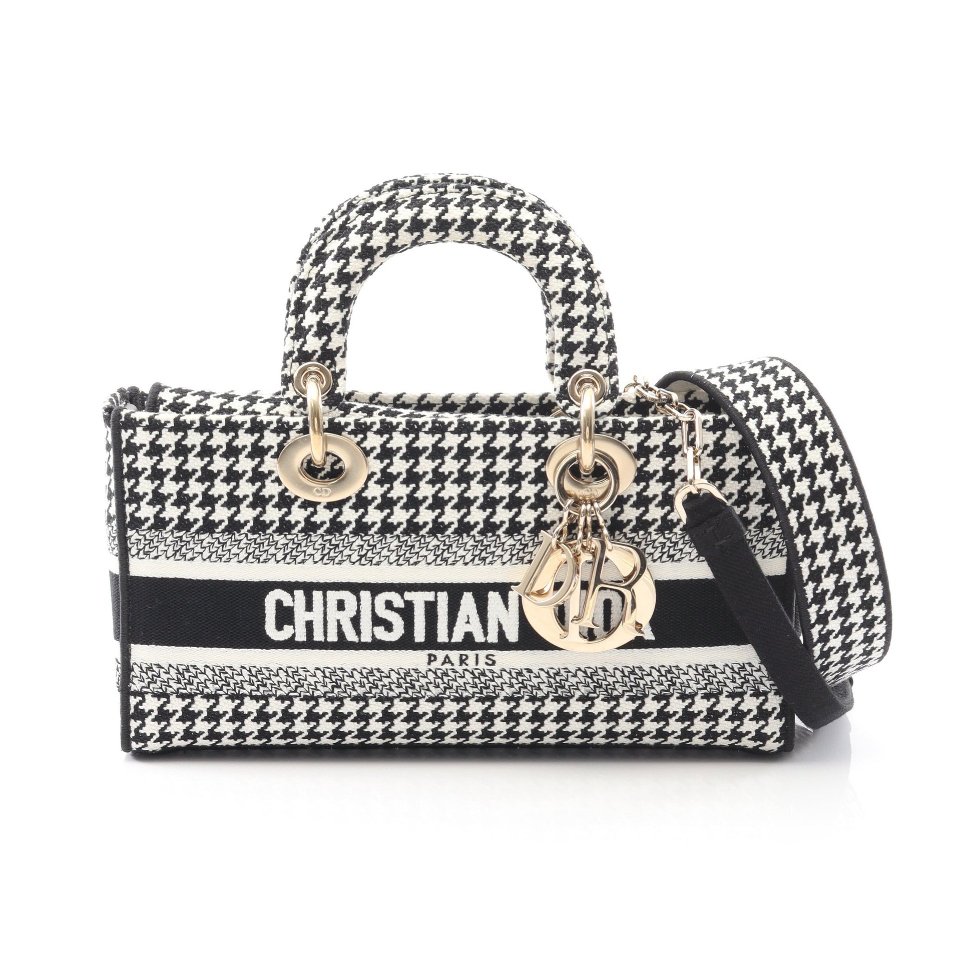 Lady D-Joy ミディアム ハンドバッグ キャンバス ブラック ホワイト 3WAY クリスチャンディオール バッグ Christian Dior