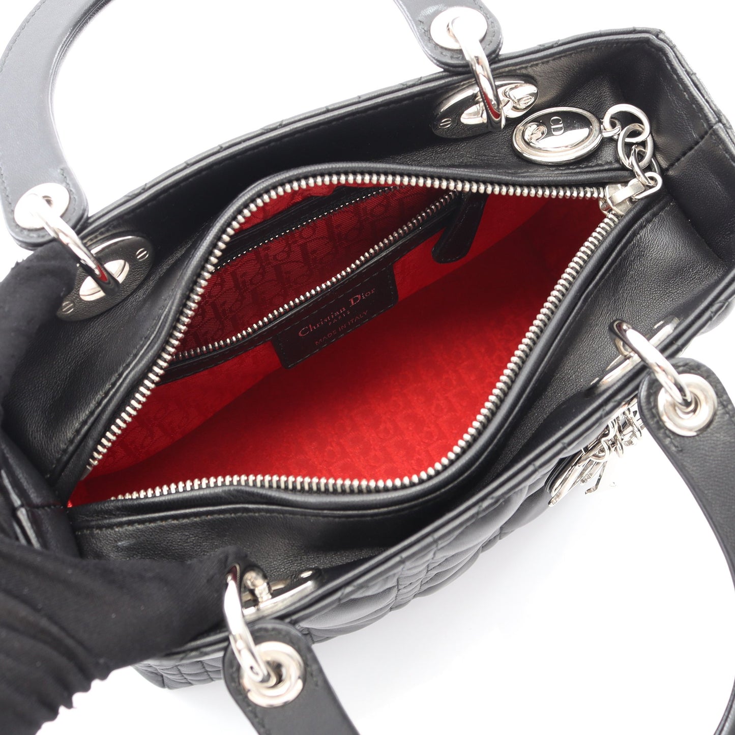 LADY DIOR レディディオール カナージュ ハンドバッグ レザー ブラック 2WAY クリスチャンディオール バッグ Christian Dior