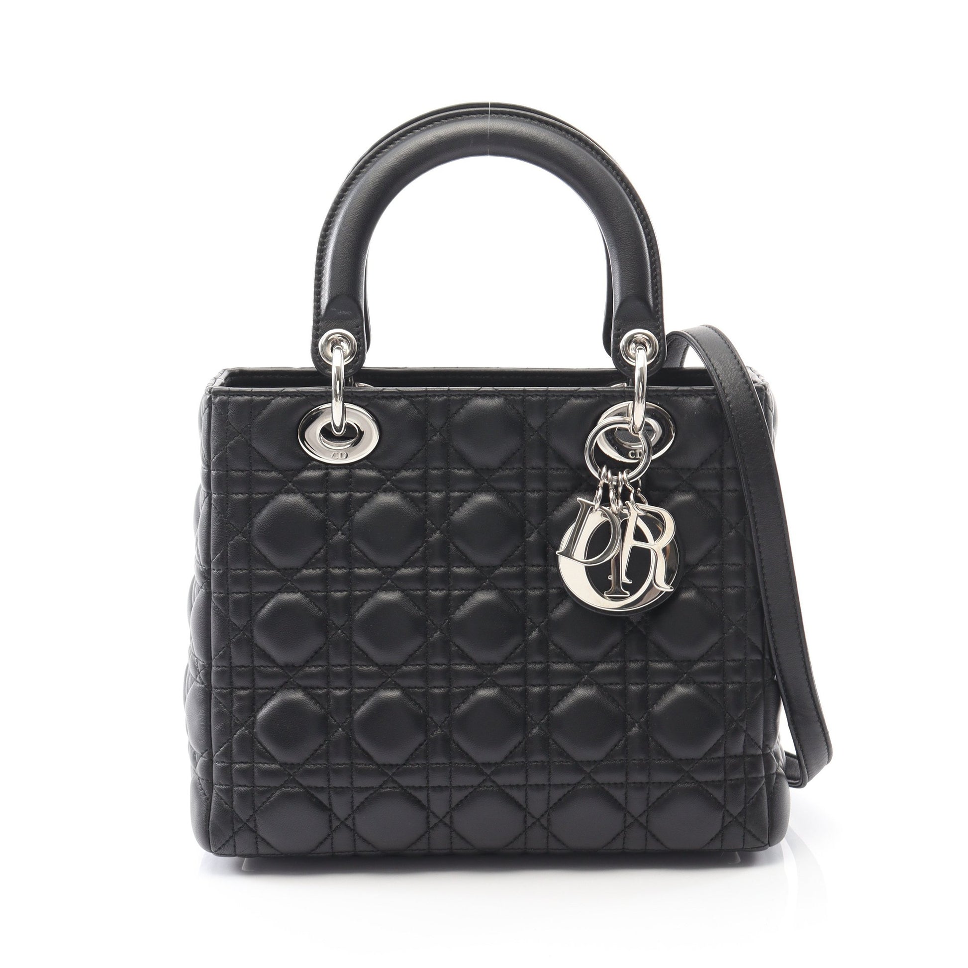 LADY DIOR レディディオール カナージュ ハンドバッグ レザー ブラック 2WAY クリスチャンディオール バッグ Christian Dior