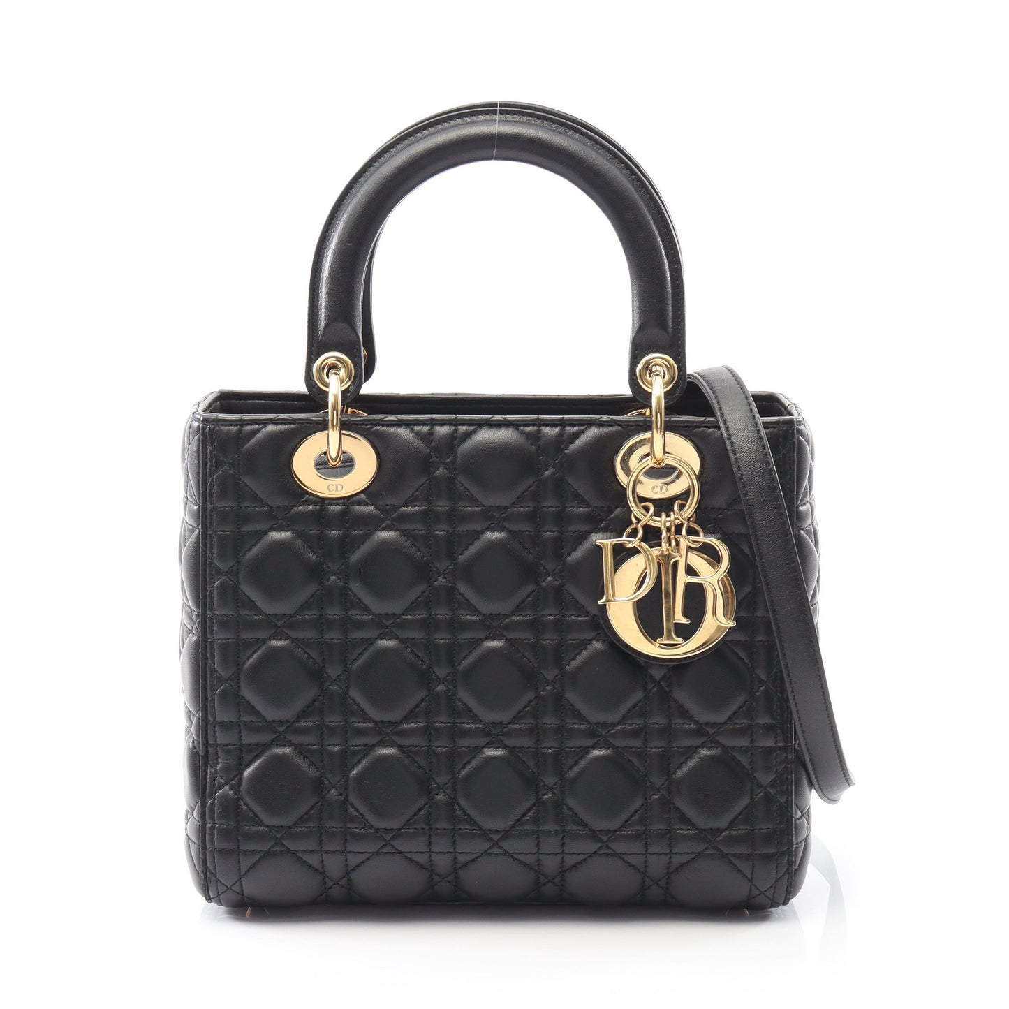 LADY DIOR レディディオール カナージュ ハンドバッグ レザー ブラック 2WAY クリスチャンディオール バッグ Christian Dior