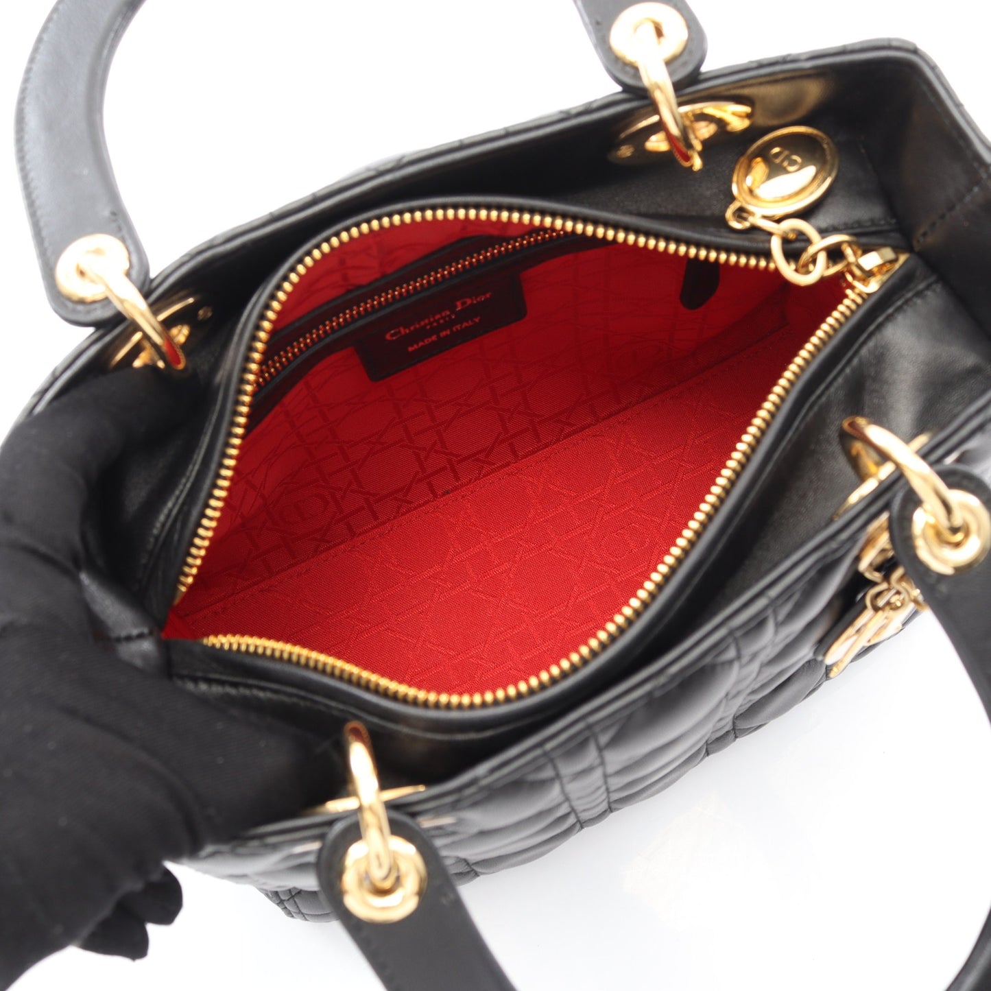 LADY DIOR レディディオール カナージュ ハンドバッグ レザー ブラック 2WAY クリスチャンディオール バッグ Christian Dior