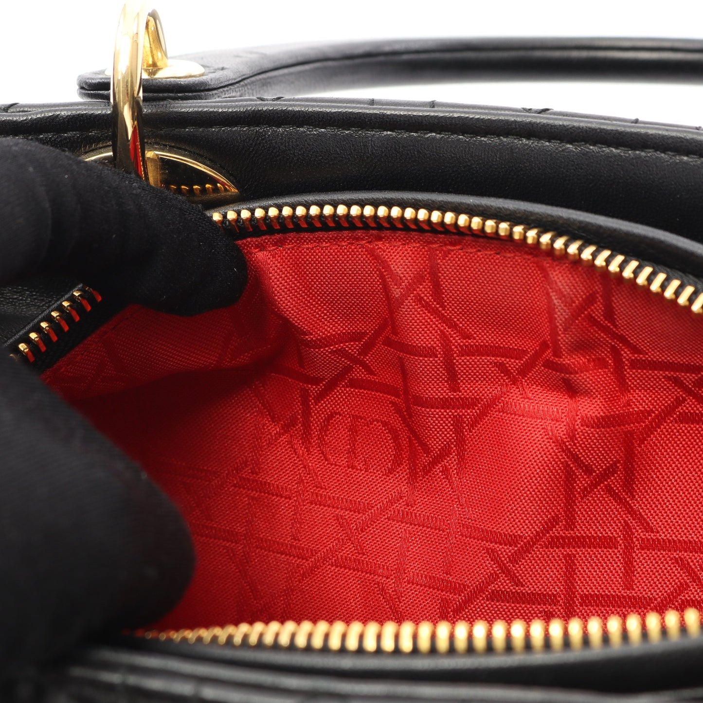 LADY DIOR レディディオール カナージュ ハンドバッグ レザー ブラック 2WAY クリスチャンディオール バッグ Christian Dior