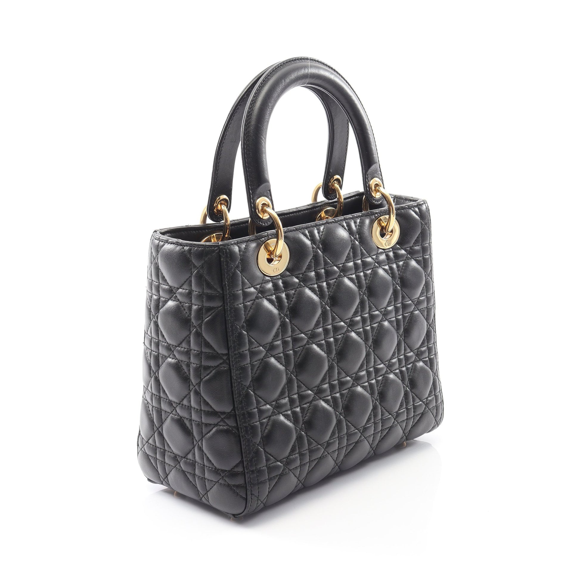 LADY DIOR レディディオール カナージュ ハンドバッグ レザー ブラック 2WAY クリスチャンディオール バッグ Christian Dior