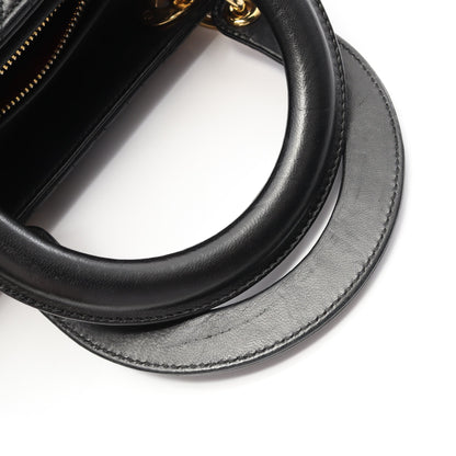 LADY DIOR レディディオール カナージュ ハンドバッグ レザー ブラック 2WAY クリスチャンディオール バッグ Christian Dior