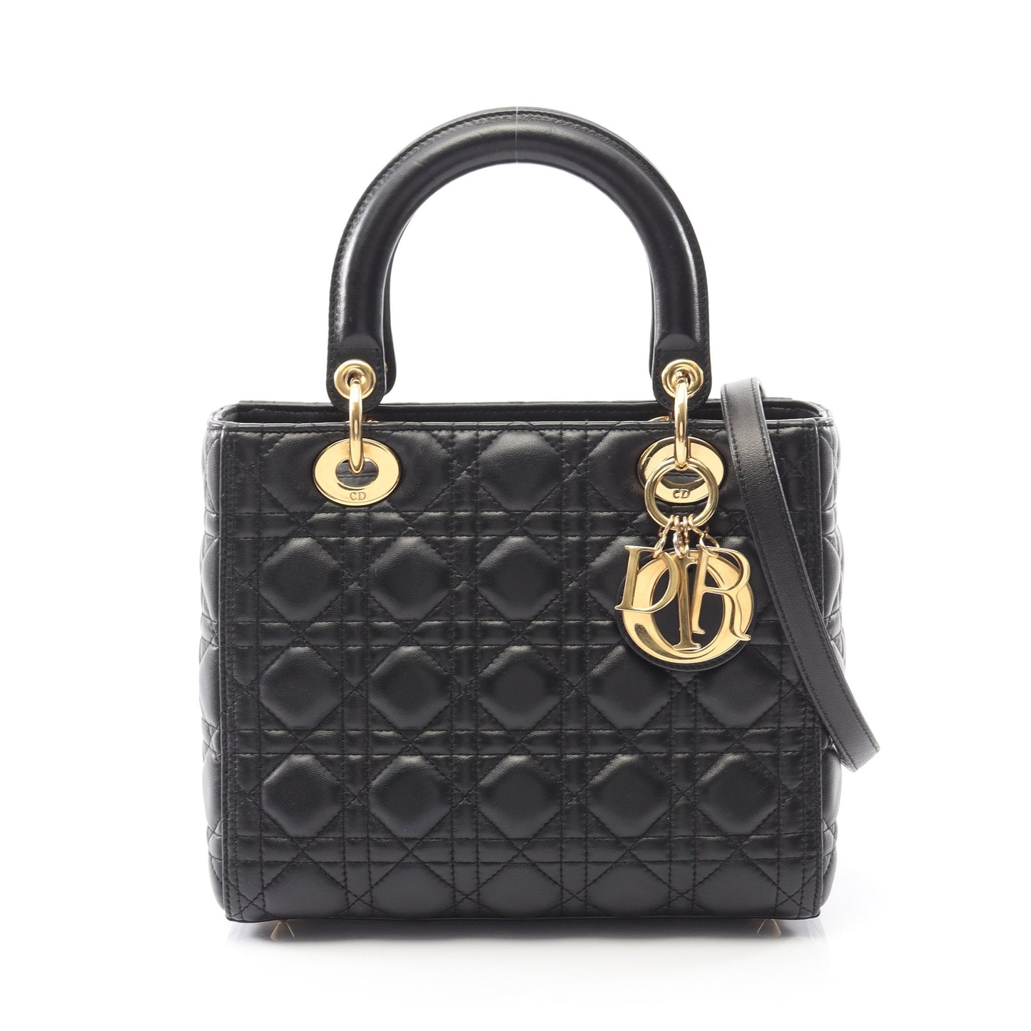 LADY DIOR レディディオール カナージュ ハンドバッグ レザー ブラック 2WAY クリスチャンディオール バッグ Christian Dior