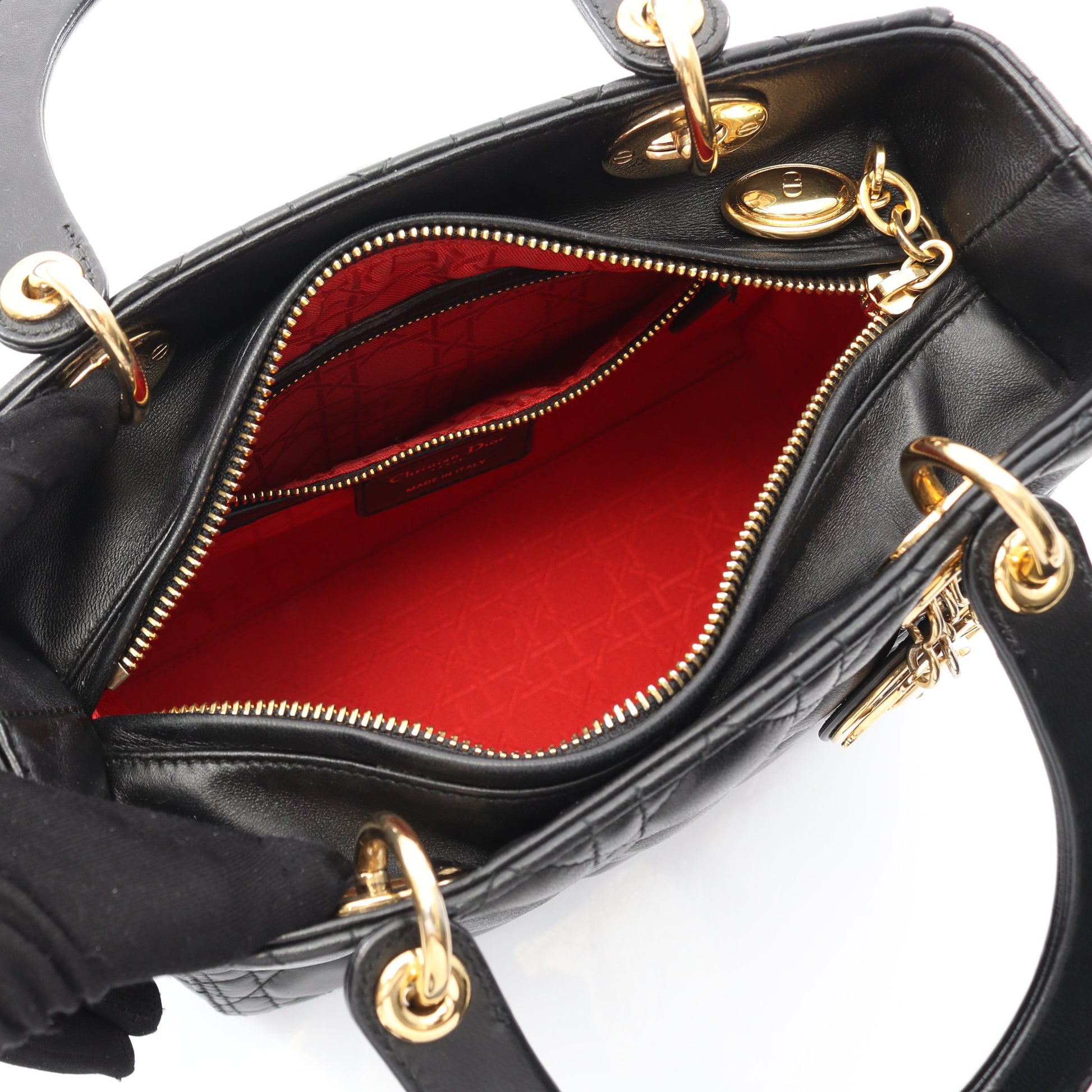 LADY DIOR レディディオール カナージュ ハンドバッグ レザー ブラック 2WAY クリスチャンディオール バッグ Christian Dior