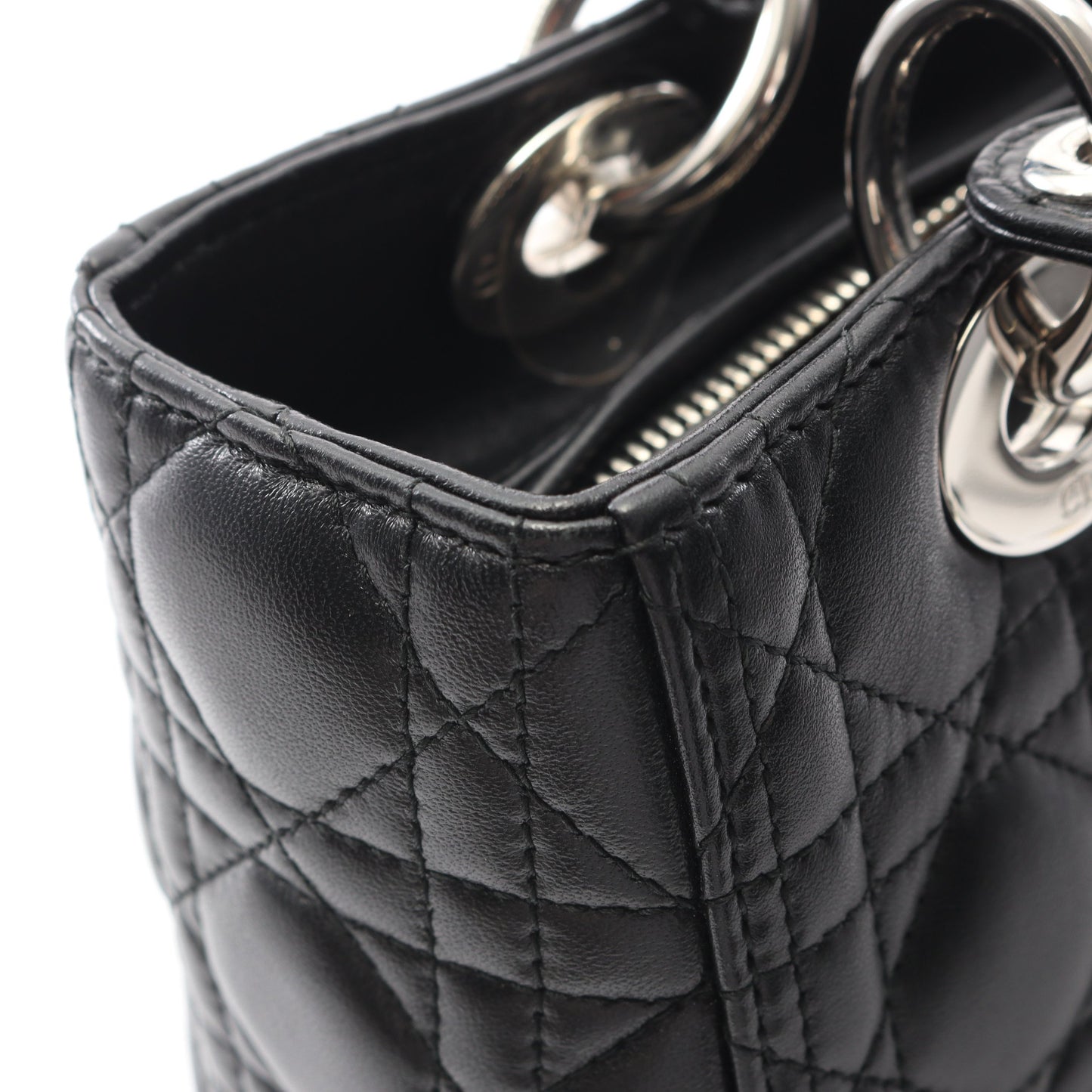 LADY DIOR レディディオール カナージュ ハンドバッグ レザー ブラック 2WAY クリスチャンディオール バッグ Christian Dior