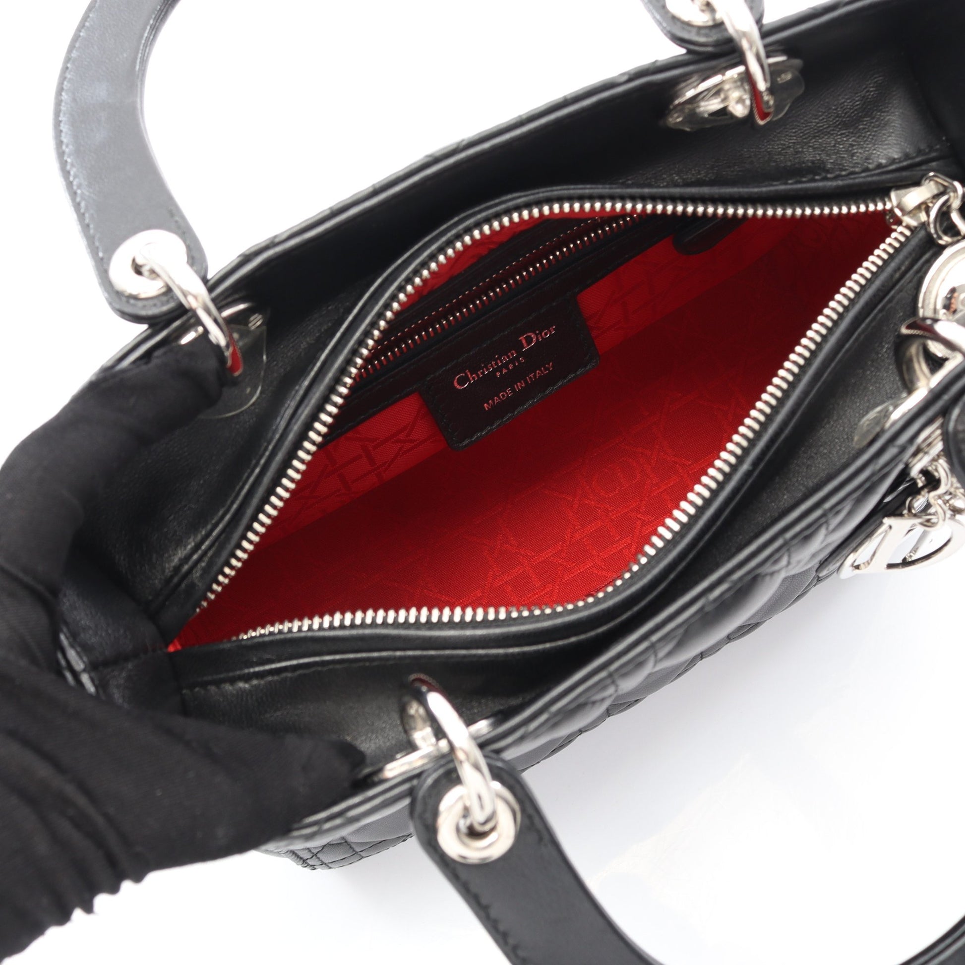 LADY DIOR レディディオール カナージュ ハンドバッグ レザー ブラック 2WAY クリスチャンディオール バッグ Christian Dior