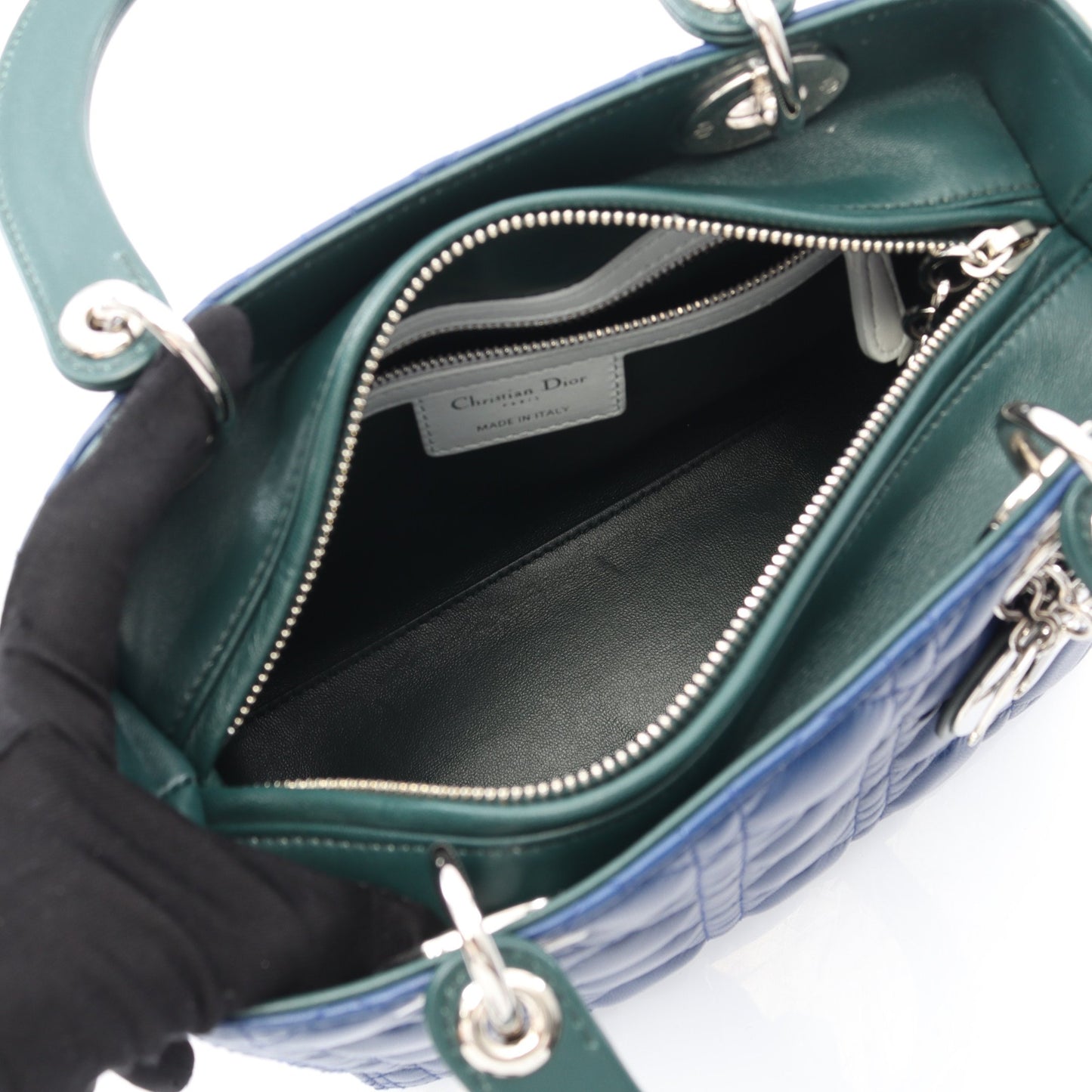 LADY DIOR レディディオール カナージュ ハンドバッグ レザー ブルー ダークグリーン ライトブルー 2WAY クリスチャンディオール バッグ Christian Dior