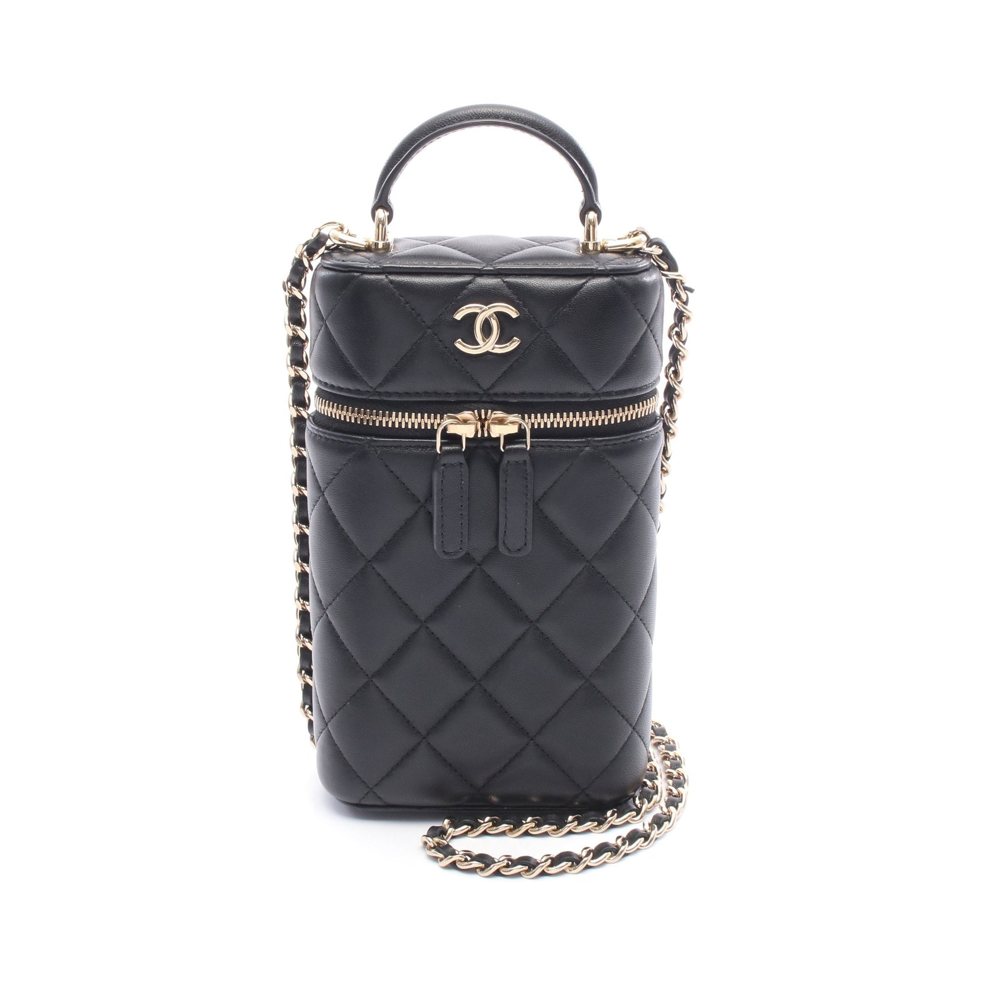 マトラッセ バニティ フォンケース チェーンショルダーバッグ ラムスキン ブラック ゴールド金具 シャネル バッグ CHANEL