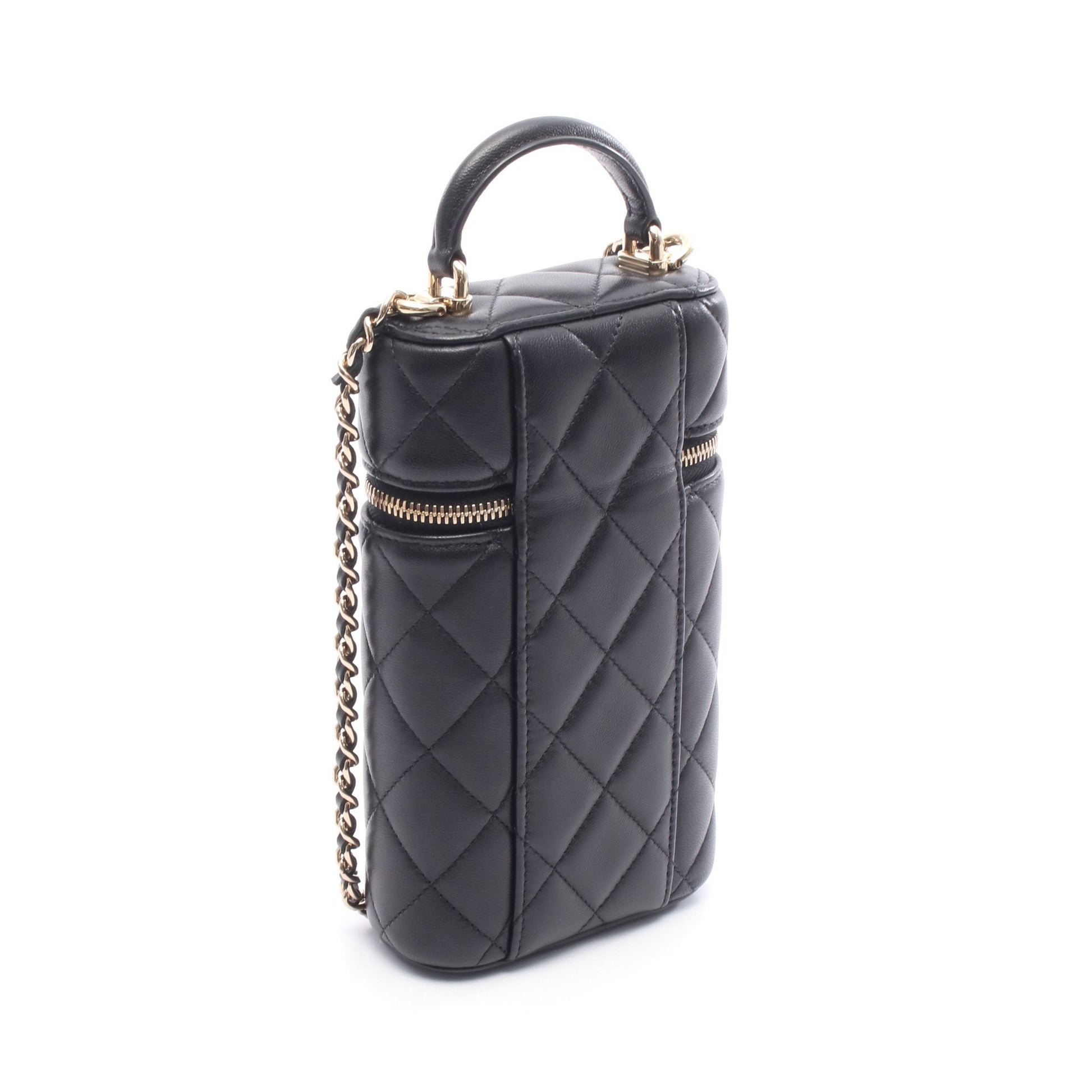 マトラッセ バニティ フォンケース チェーンショルダーバッグ ラムスキン ブラック ゴールド金具 シャネル バッグ CHANEL