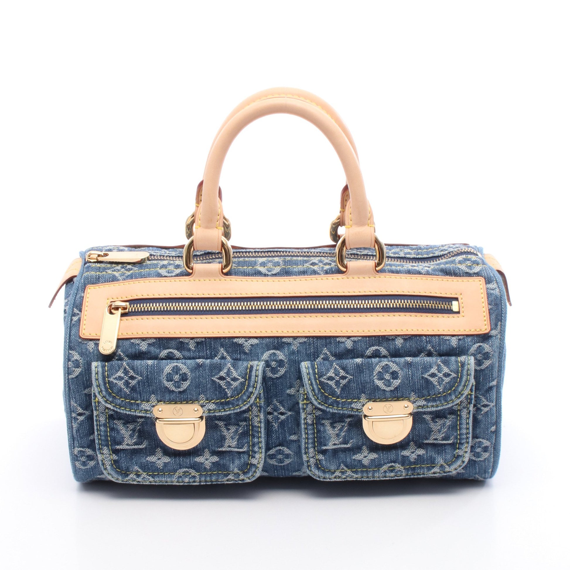 ネオスピーディ モノグラムデニム ハンドバッグ デニム レザー ブルー ルイヴィトン バッグ LOUIS VUITTON