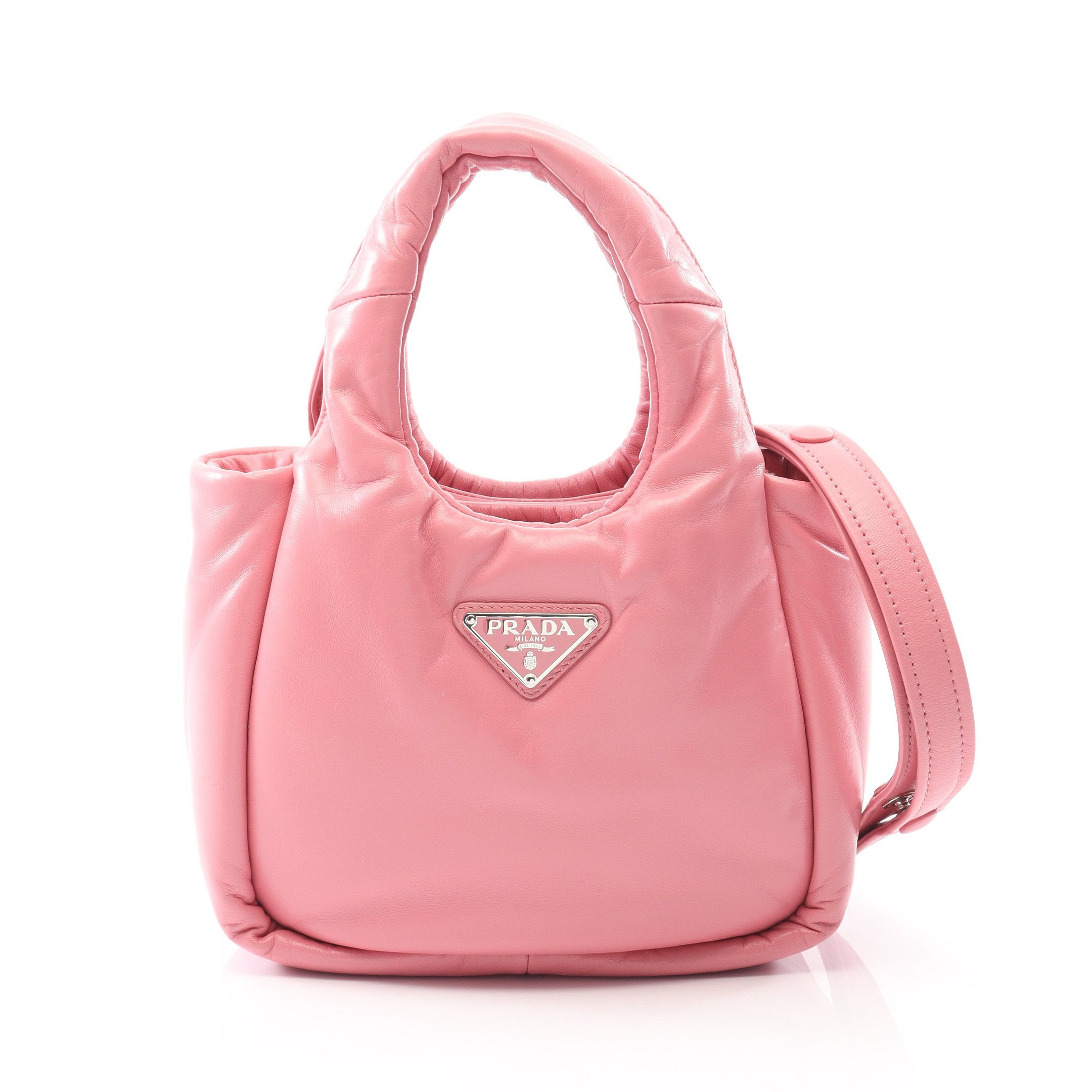 PRADA ピンク ハンドバッグ ソフトパデッド ハンドバッグ レザー