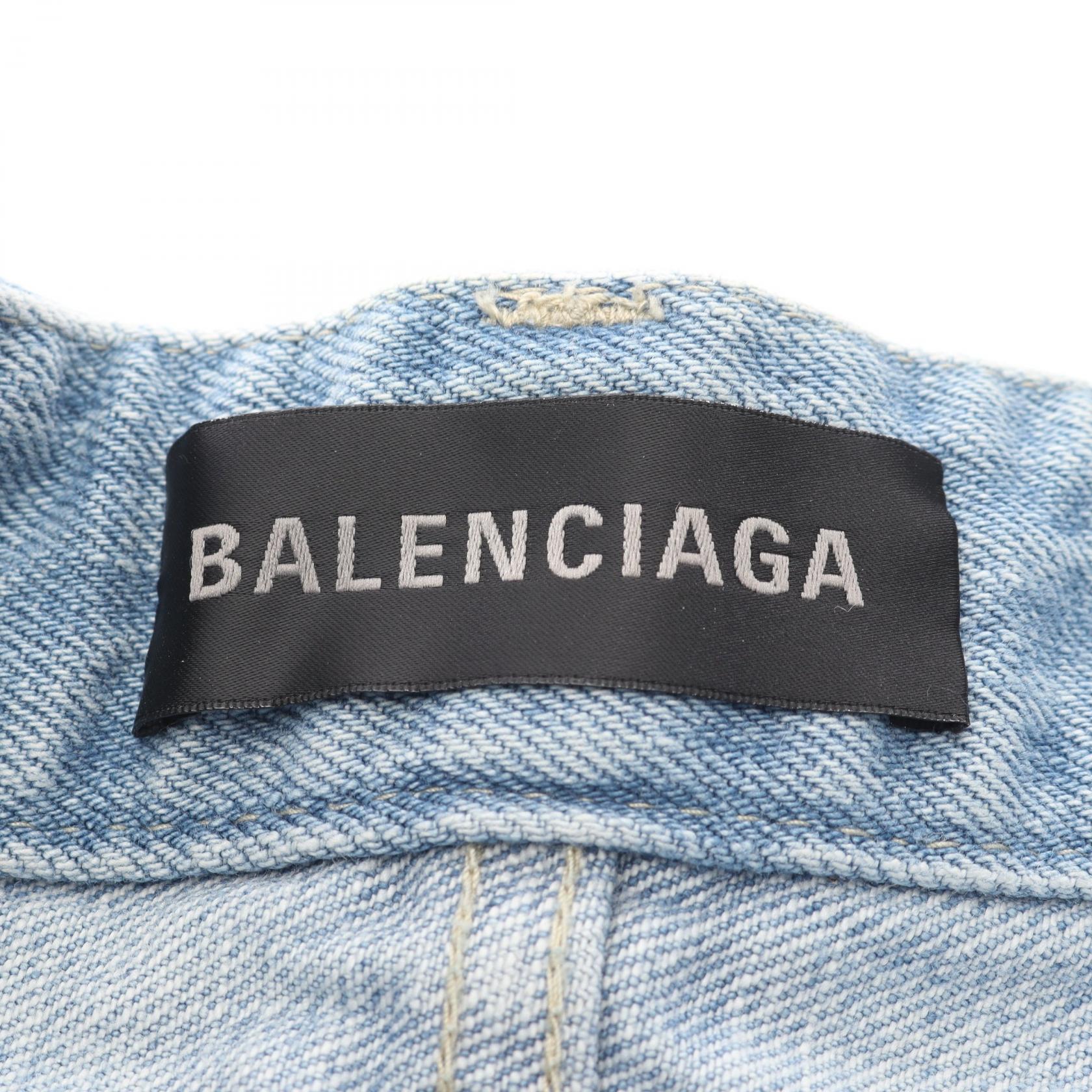 プリーツ デニムスカート コットン ブルー ダメージ加工 バレンシアガ ボトムス BALENCIAGA