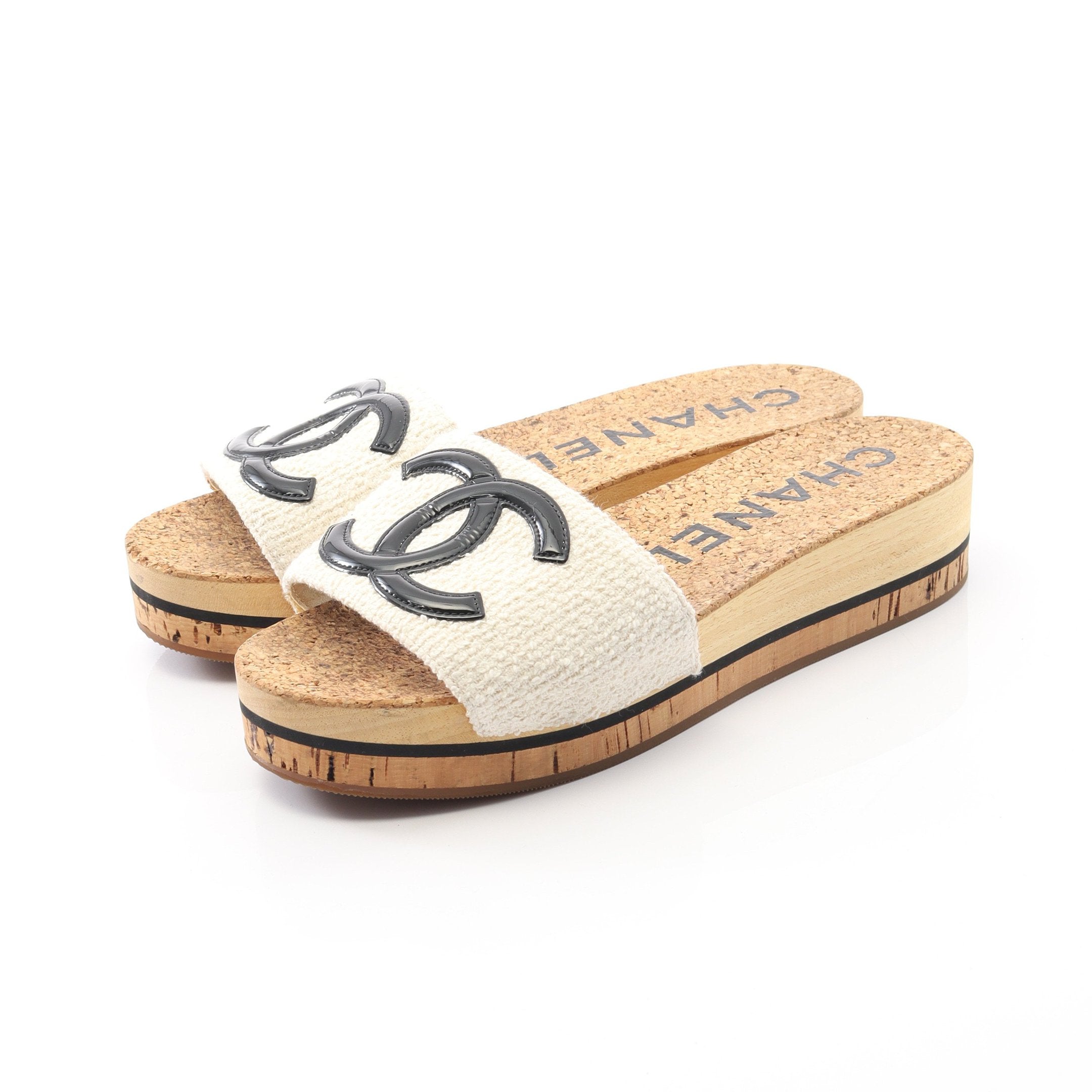 CHANEL シャネル サンダル ミュール ココマーク 34 1/2 グリーン 楽天