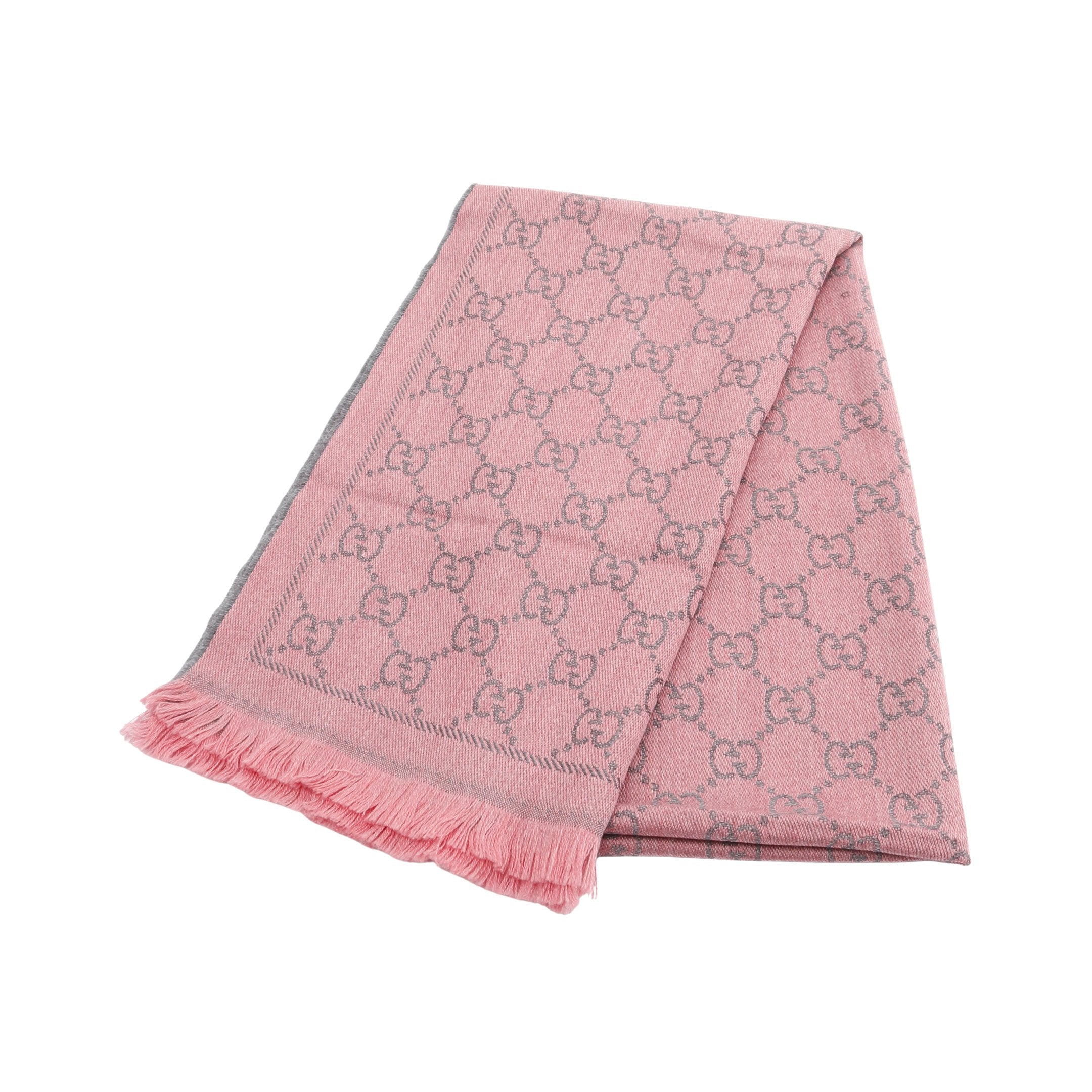GG柄 マフラー ストール ウール ピンク グレー グッチ – RECLO