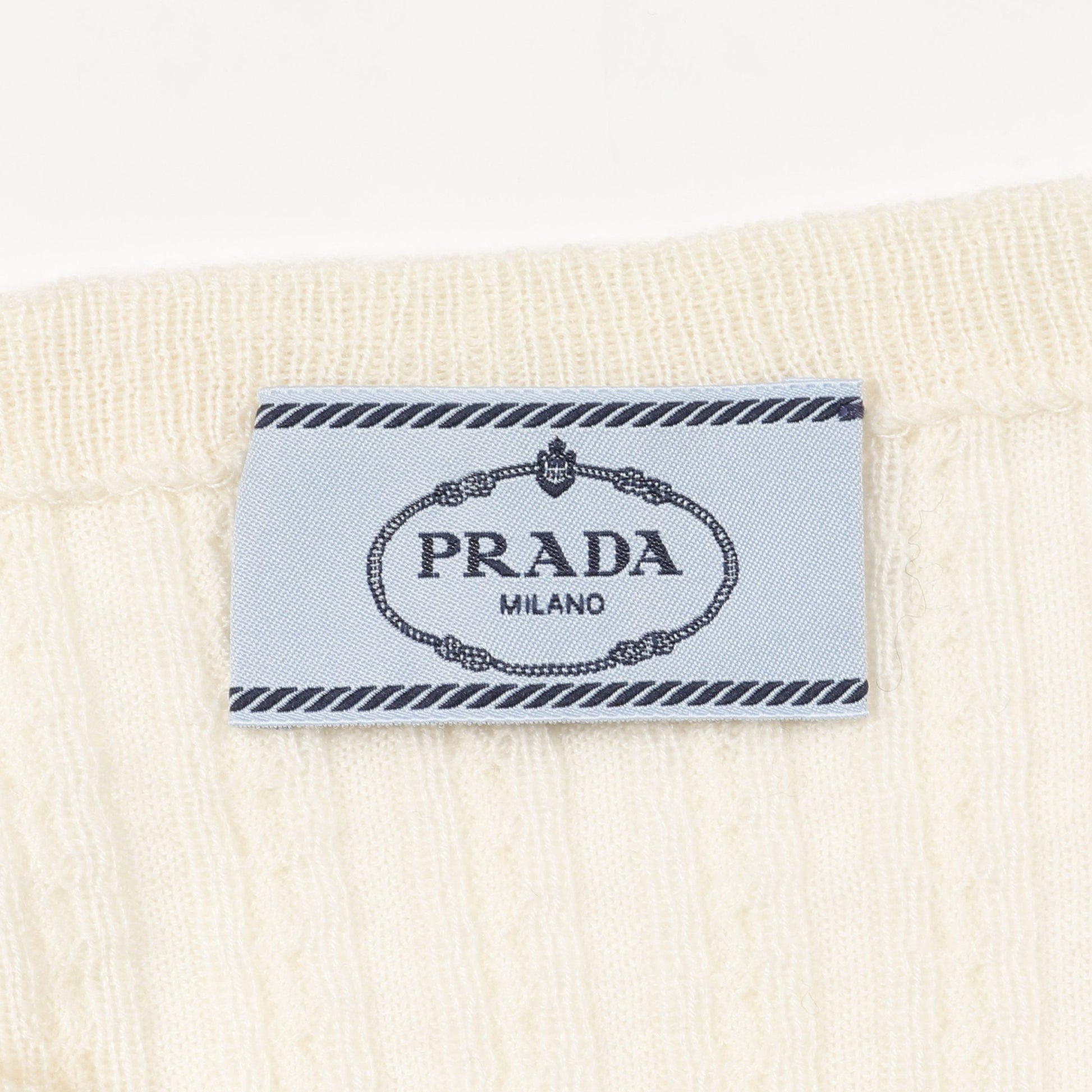 ニット クルーネック 半袖 ウール オフホワイト プラダ トップス PRADA