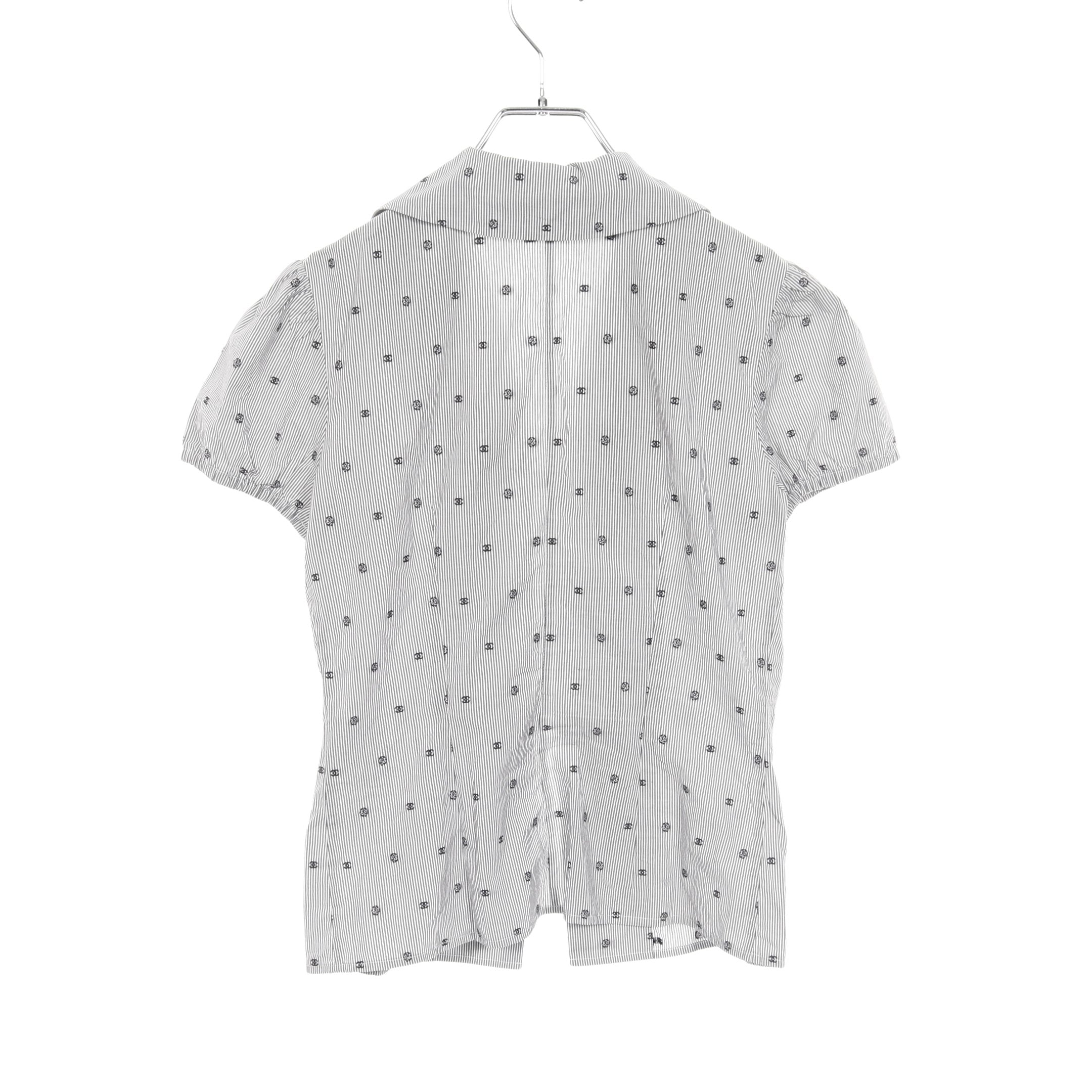 ココマーク カメリア ブラウス 半袖 パフスリーブ ストライプ コットン