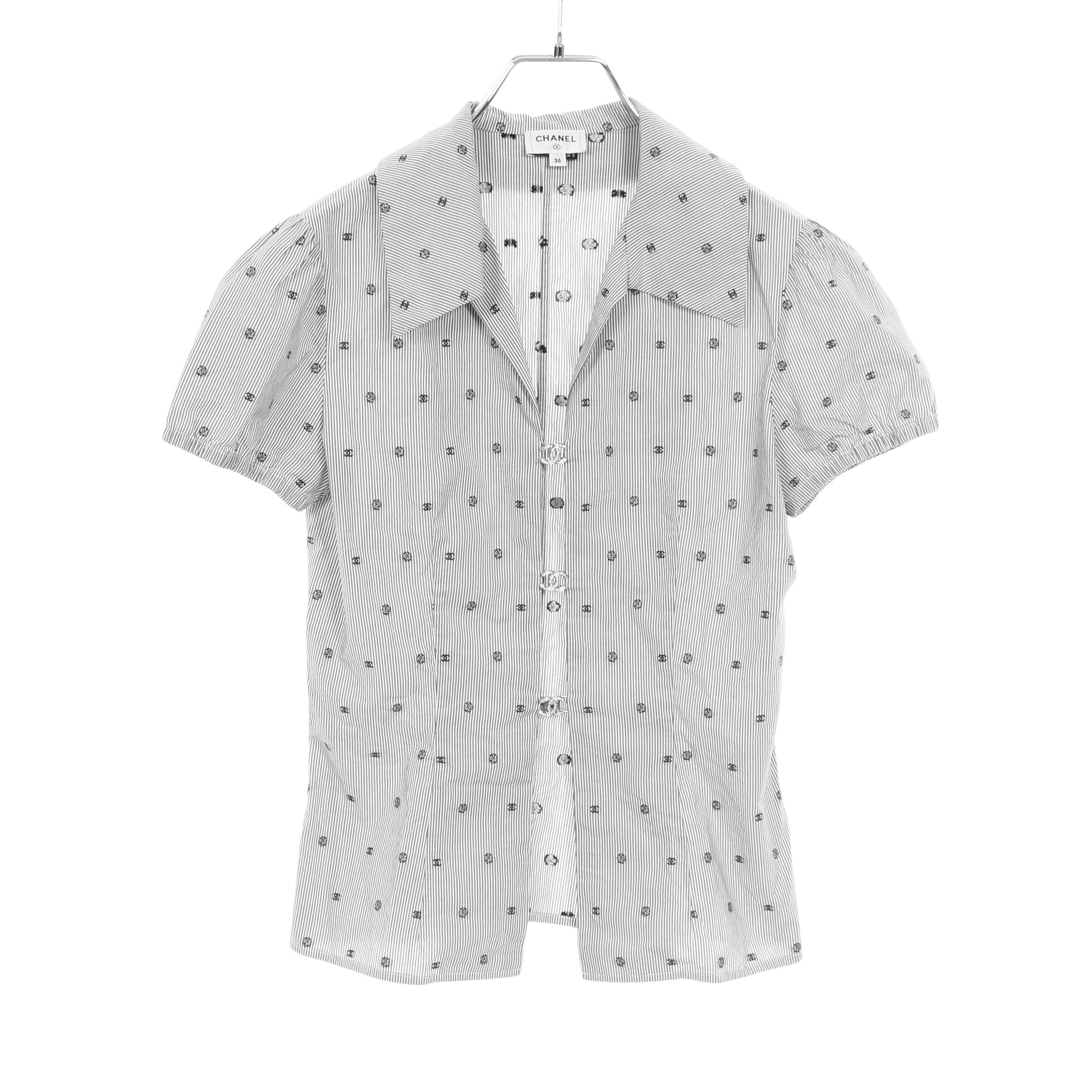 ココマーク カメリア ブラウス 半袖 パフスリーブ ストライプ コットン