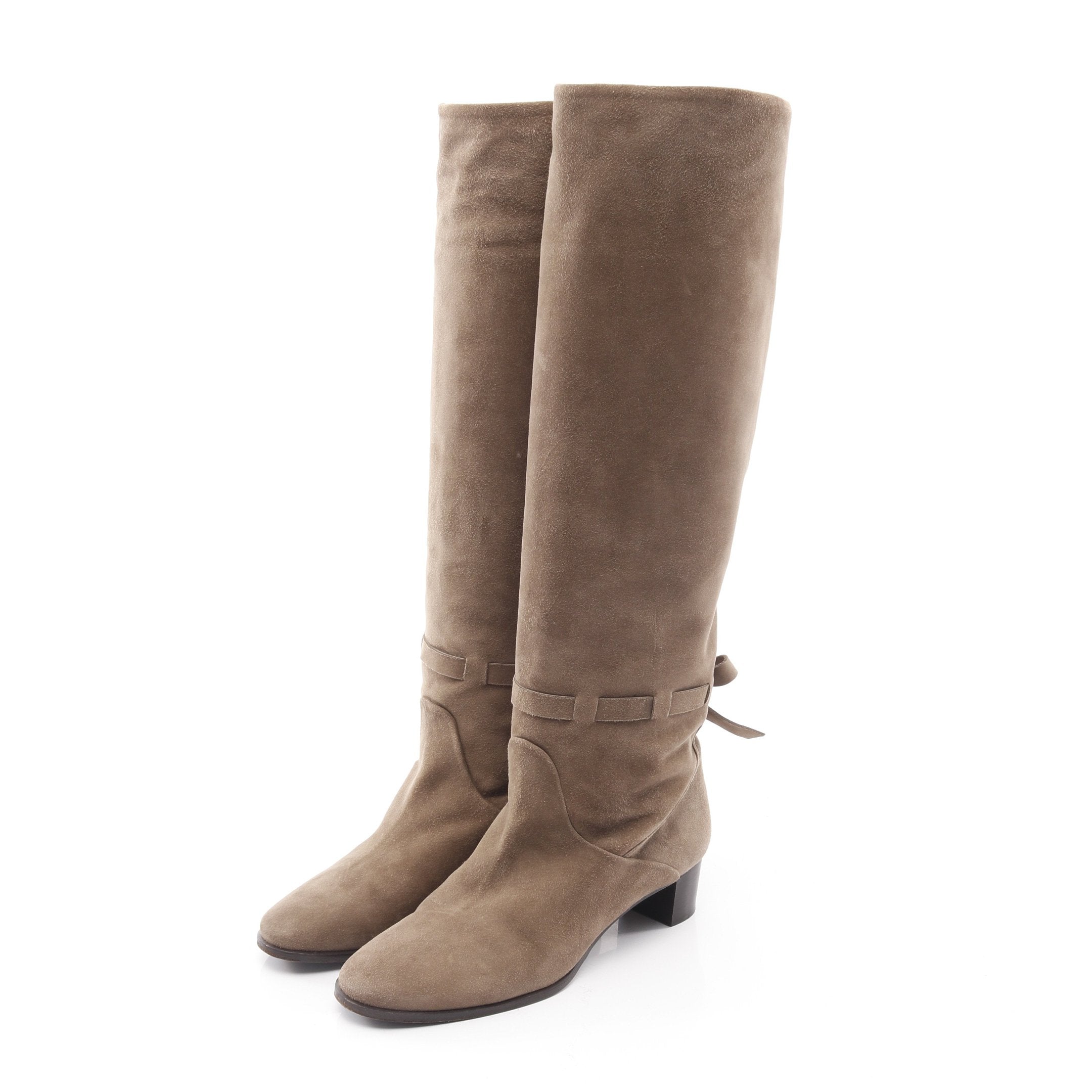 ロング ブーツ バックリボン スエード グレーベージュ エルメス – RECLO